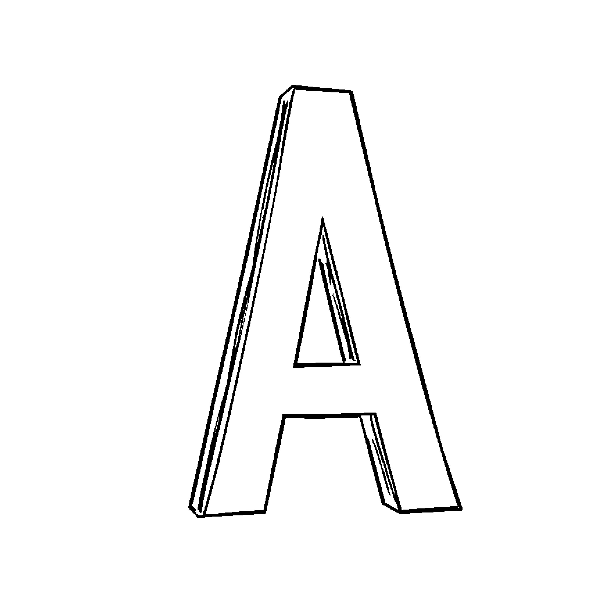 Letter A composed of geometric shapes Coloring Page (free black-and-white line drawing printable PDF for all, from beginners to advanced learners, including children, teens, adults, and seniors)