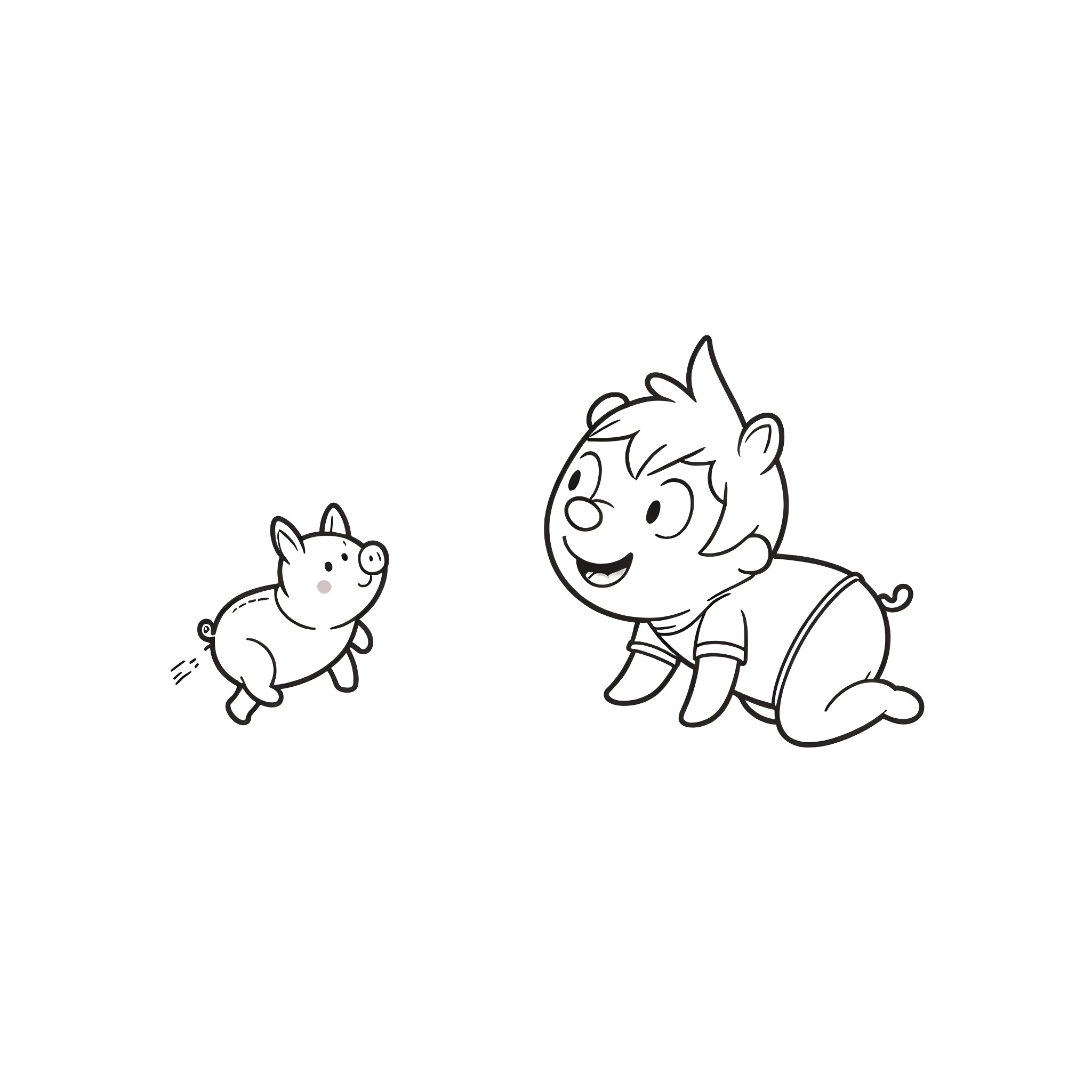 Emo Kid Chasing a Cute Bunny Coloring Page (free black-and-white line drawing printable PDF for all, from beginners to advanced learners, including children, teens, adults, and seniors)