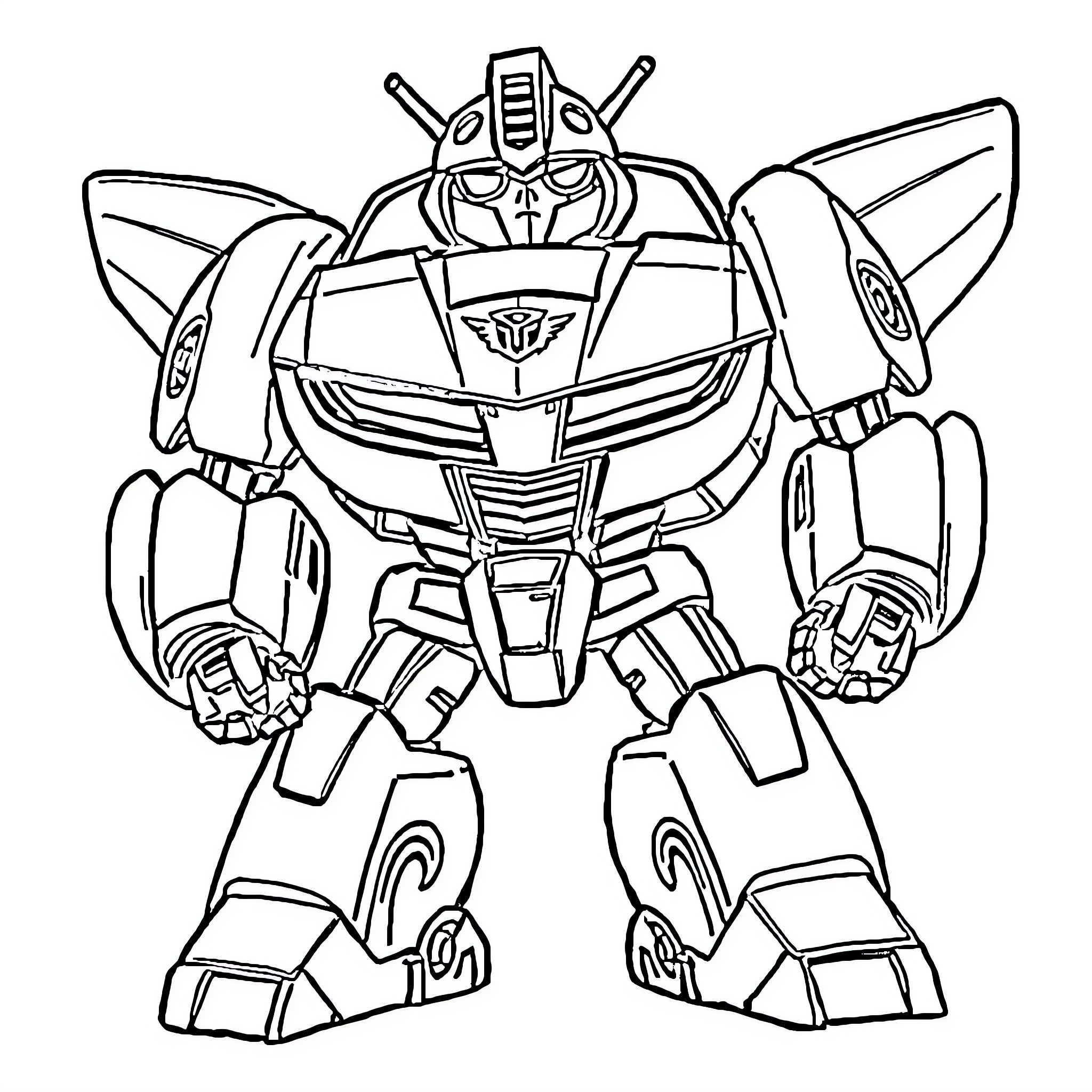 Bumblebee robot in action pose Coloring Page (free black-and-white line drawing printable PDF for all, from beginners to advanced learners, including children, teens, adults, and seniors)