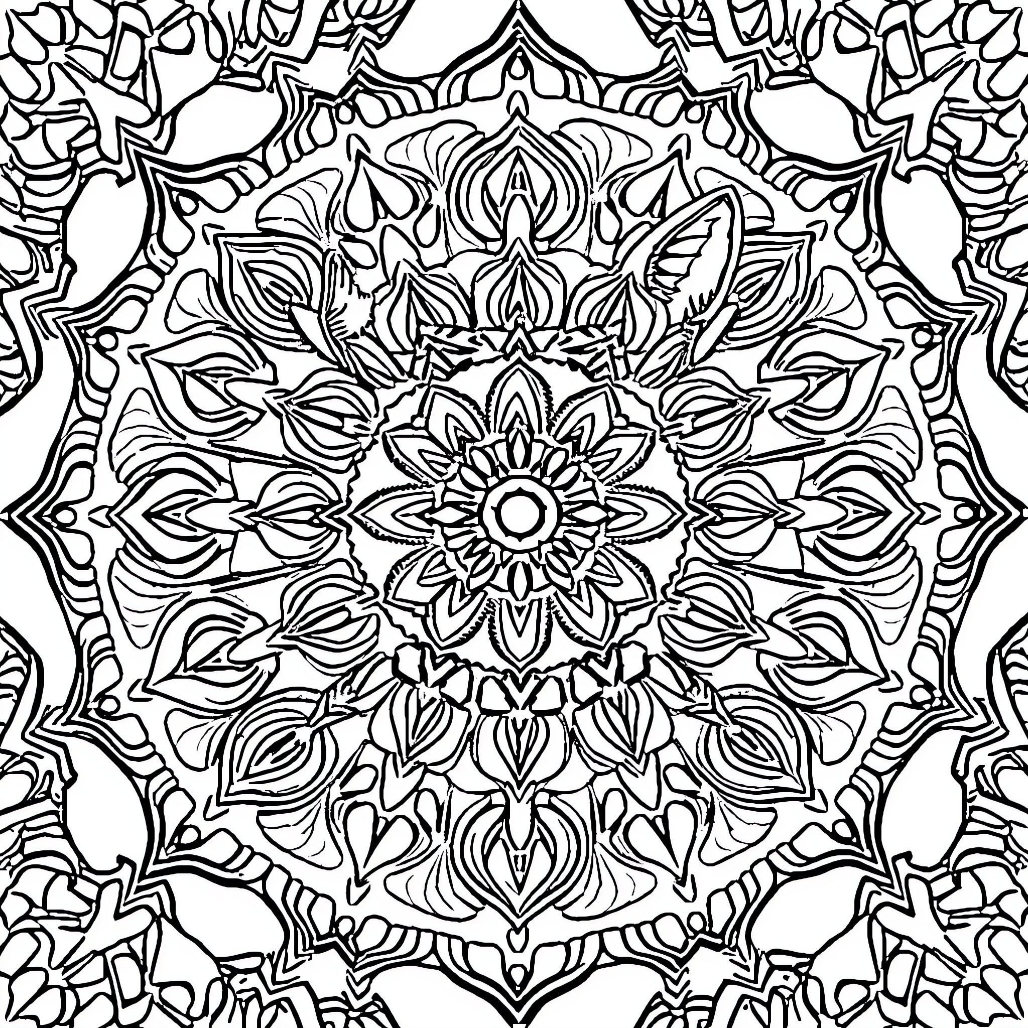 Cat Mandala Coloring Page Coloring Page (free black-and-white line drawing printable PDF for all, from beginners to advanced learners, including children, teens, adults, and seniors)