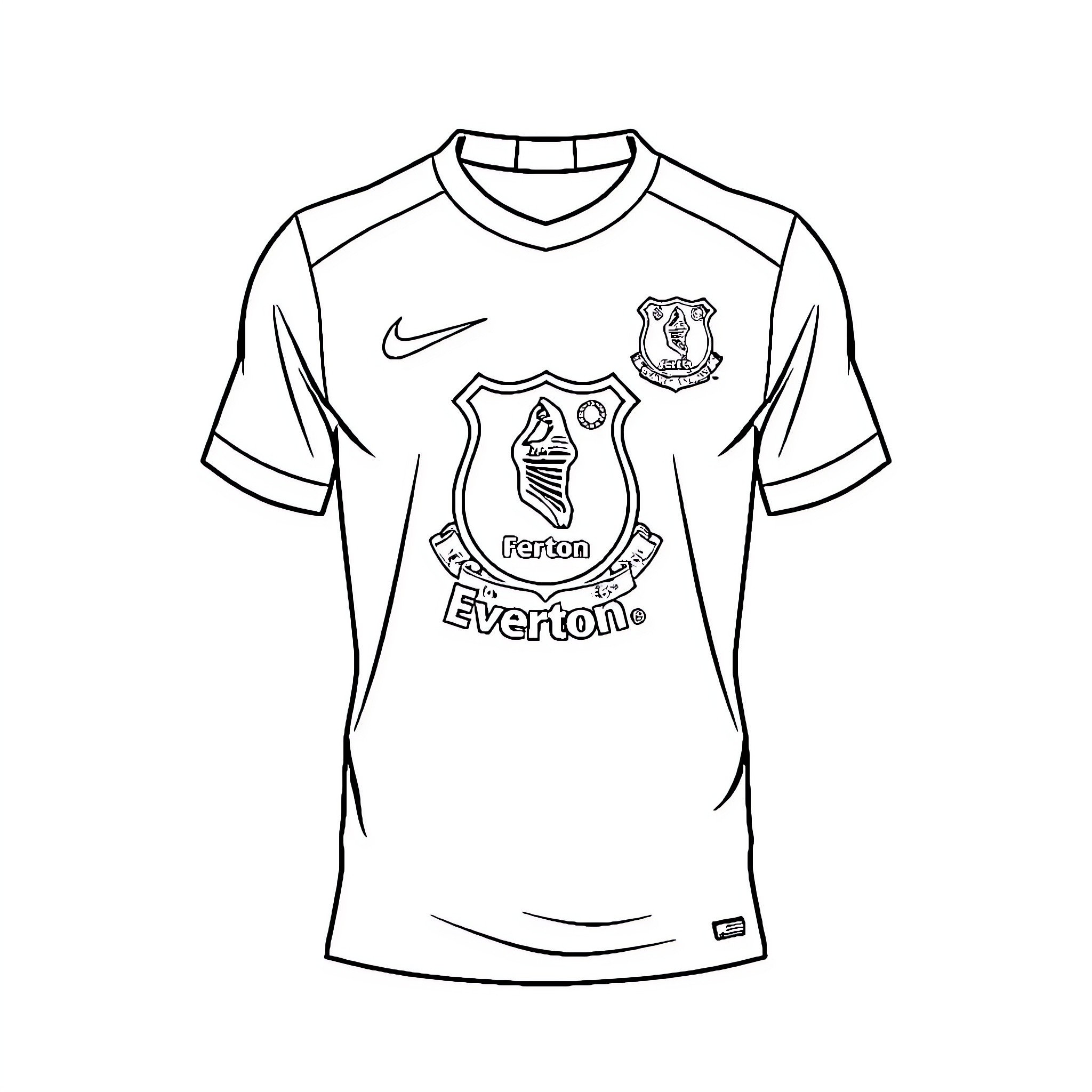 Everton players' jersey with team crest and sponsor Coloring Page (free black-and-white line drawing printable PDF for all, from beginners to advanced learners, including children, teens, adults, and seniors)