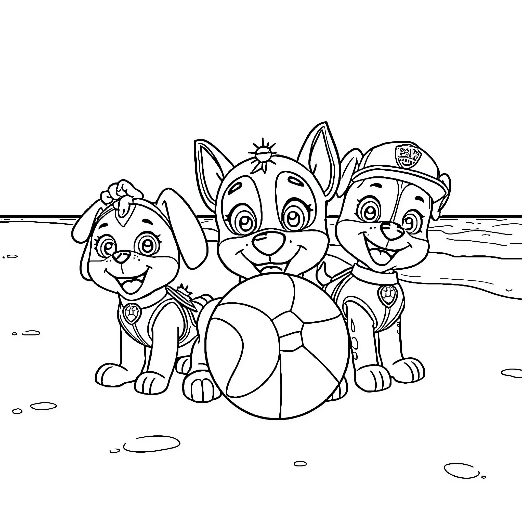 Bluey's Fun Beach Adventure with Pals Coloring Page (free black-and-white line drawing printable PDF for all, from beginners to advanced learners, including children, teens, adults, and seniors)