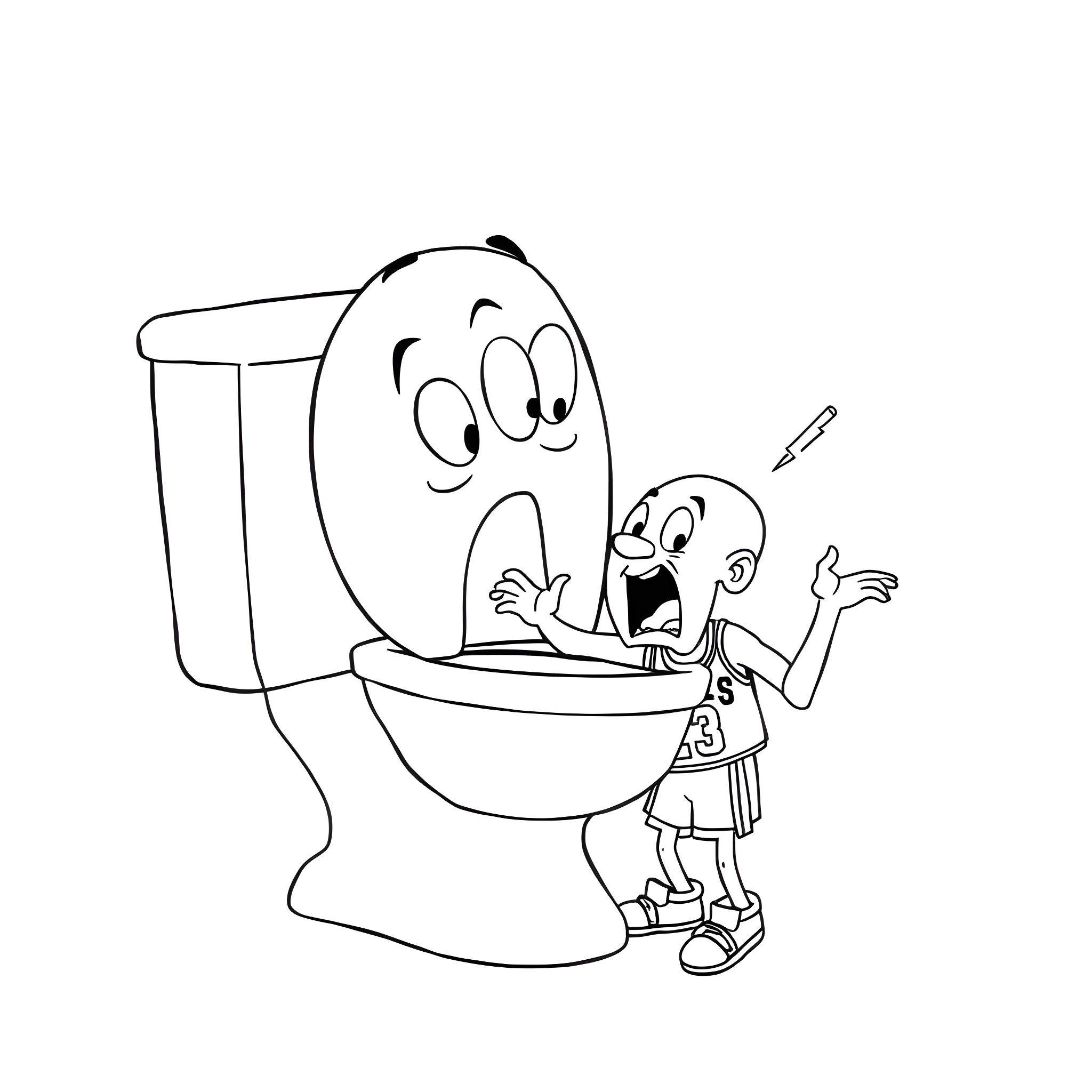 Skibidi Toilet: Funny character antics in the bathroom Coloring Page (free black-and-white line drawing printable PDF for all, from beginners to advanced learners, including children, teens, adults, and seniors)