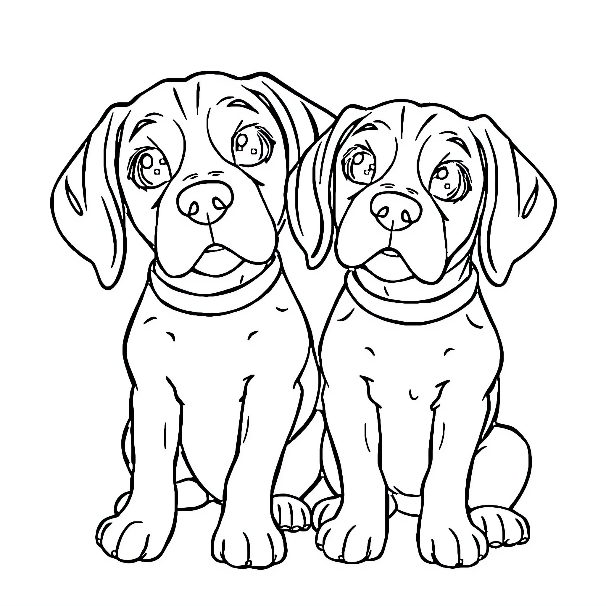 Beagles sitting together happily Coloring Page (free black-and-white line drawing printable PDF for all, from beginners to advanced learners, including children, teens, adults, and seniors)