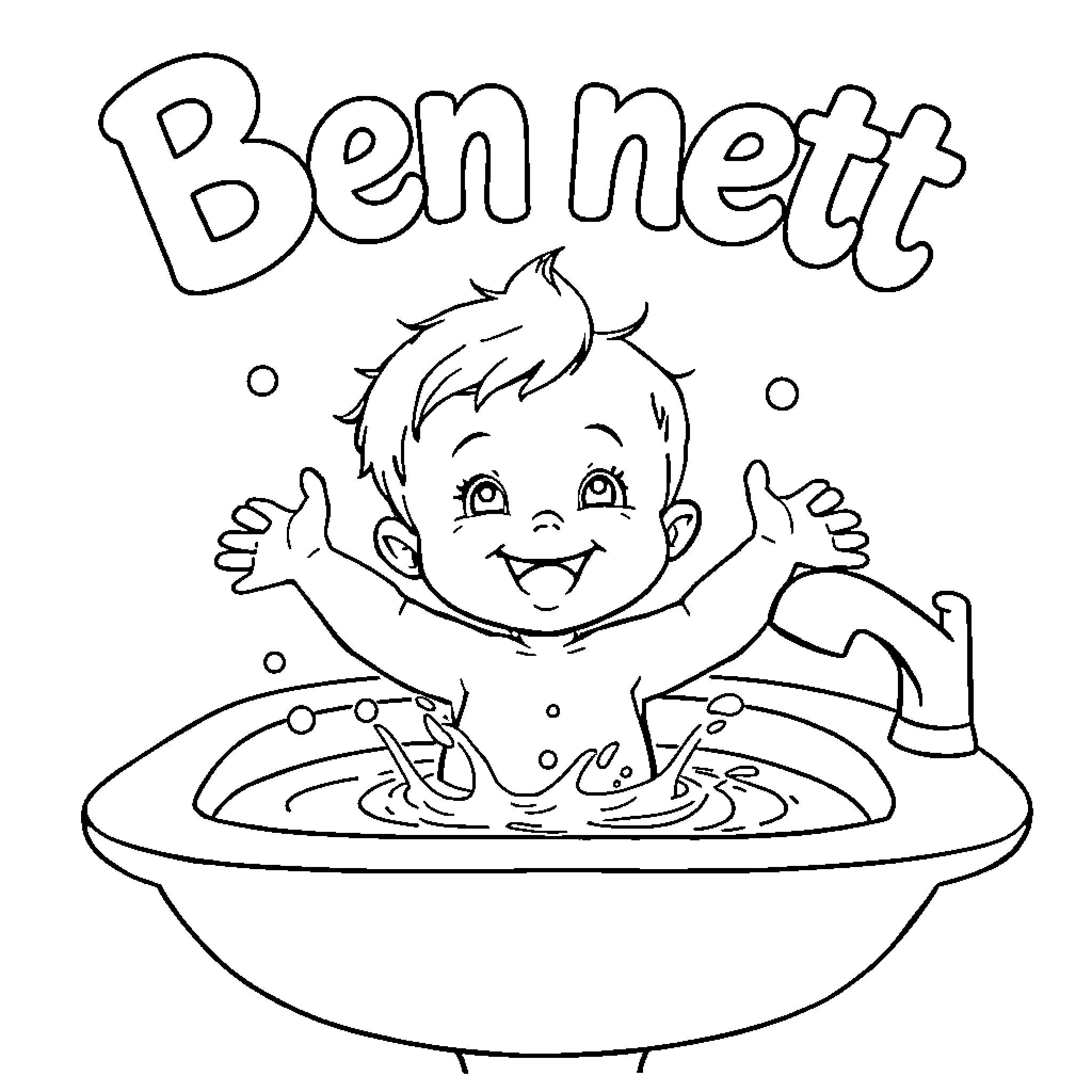 Toddler playing joyfully in a bathtub Coloring Page (free black-and-white line drawing printable PDF for all, from beginners to advanced learners, including children, teens, adults, and seniors)