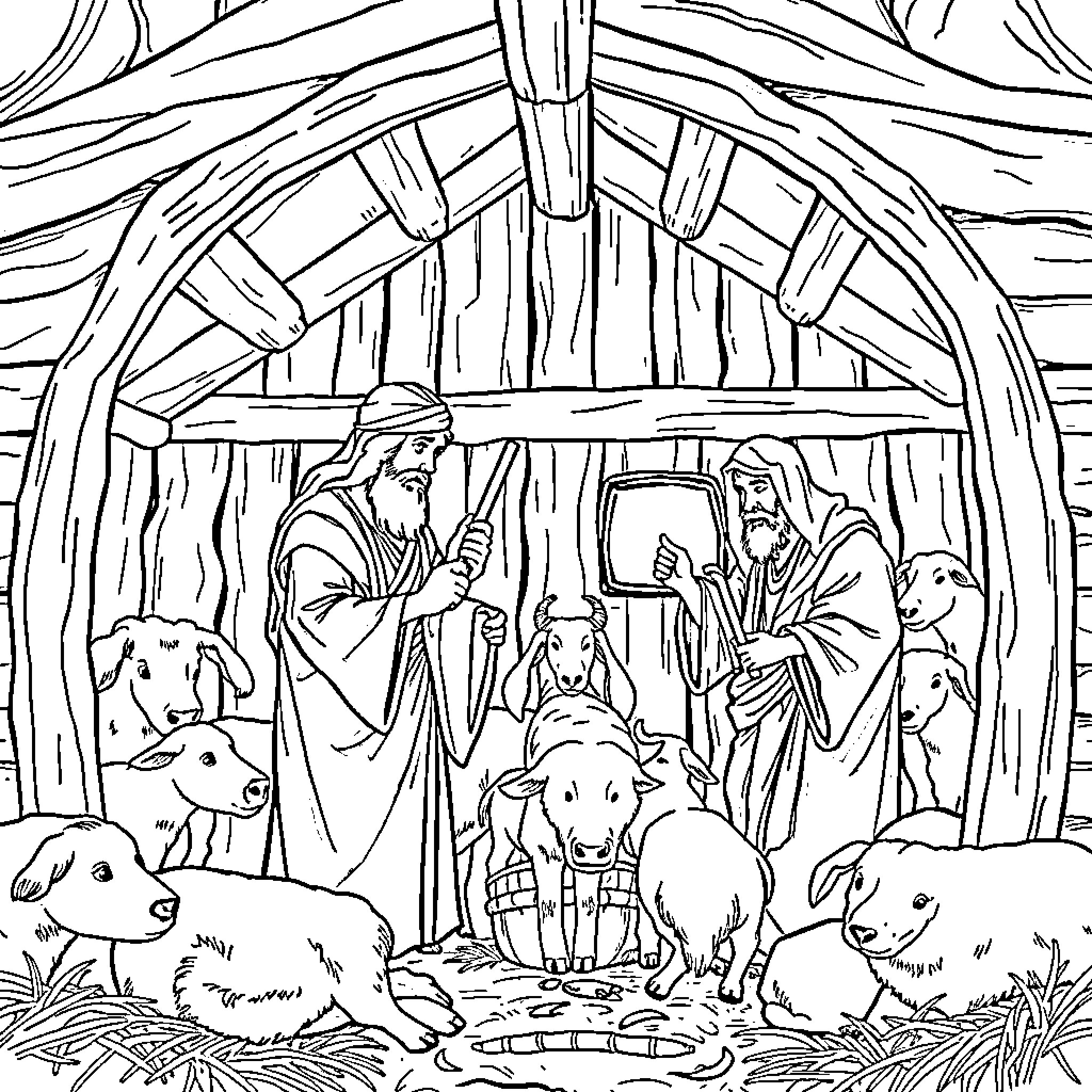 Moses Leads the Israelites in the Nativity Scene Coloring Page (free black-and-white line drawing printable PDF for all, from beginners to advanced learners, including children, teens, adults, and seniors)
