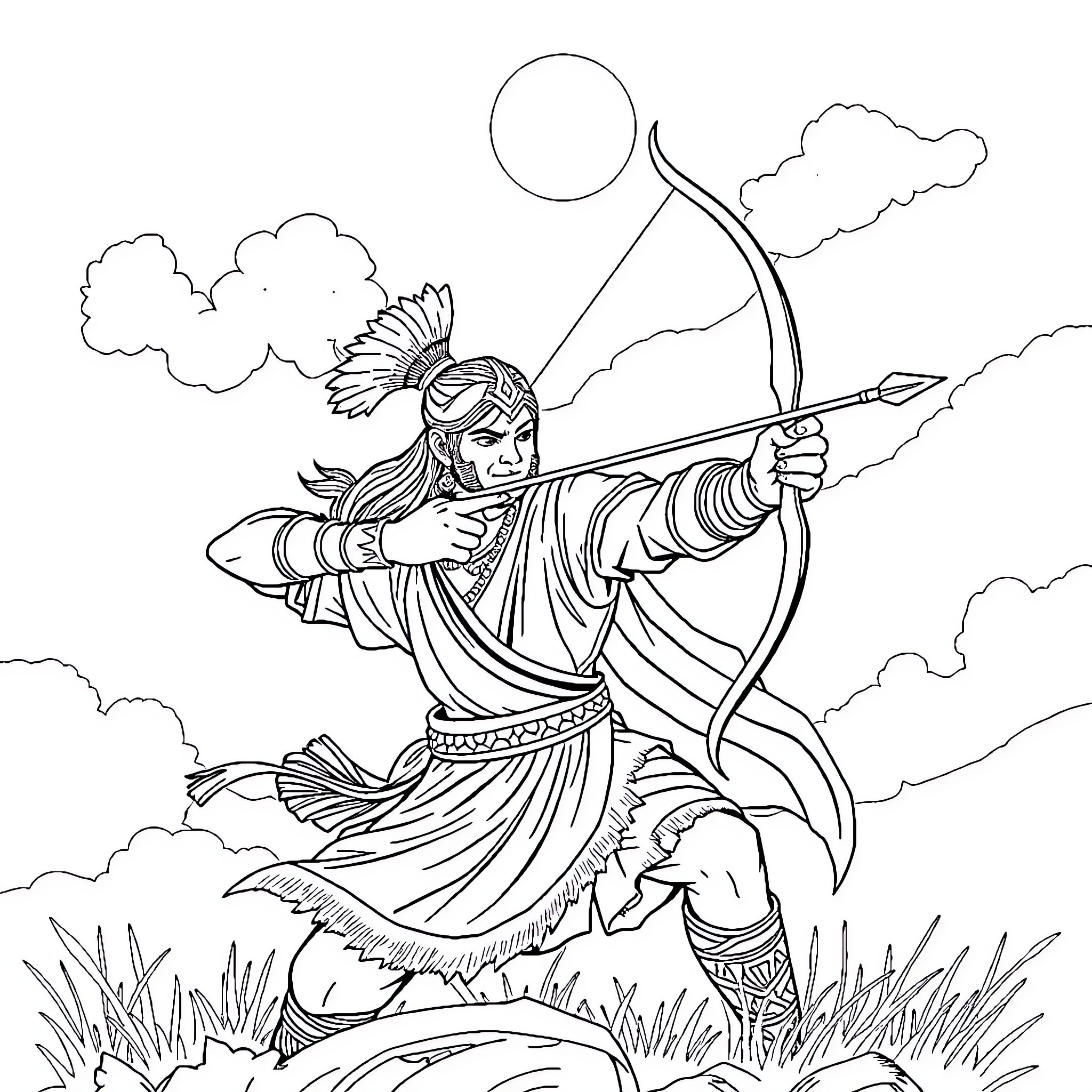 Revali, the Skilled Archer in Flight Coloring Page (free black-and-white line drawing printable PDF for all, from beginners to advanced learners, including children, teens, adults, and seniors)