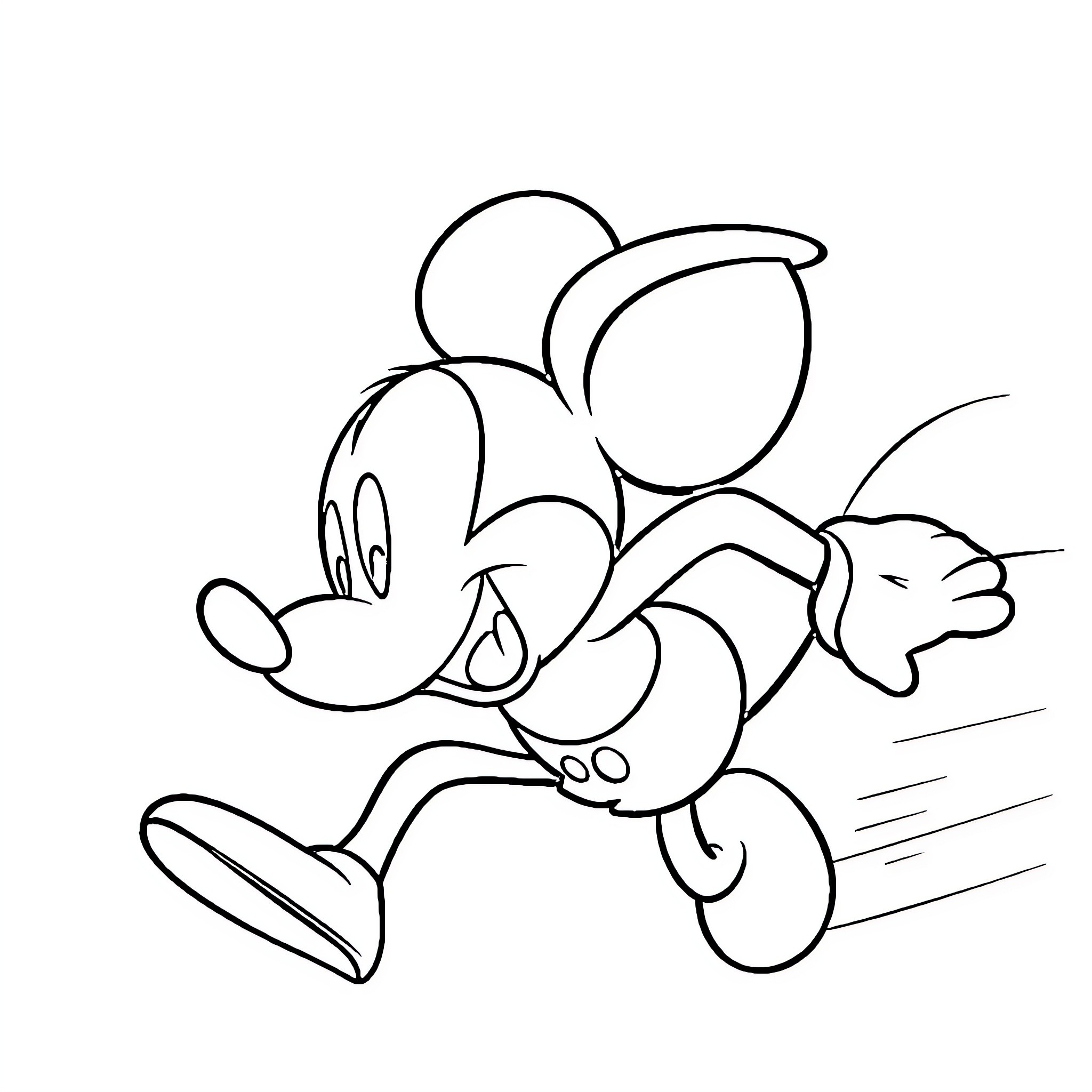 Mickey Mouse running with excitement Coloring Page (free black-and-white line drawing printable PDF for all, from beginners to advanced learners, including children, teens, adults, and seniors)