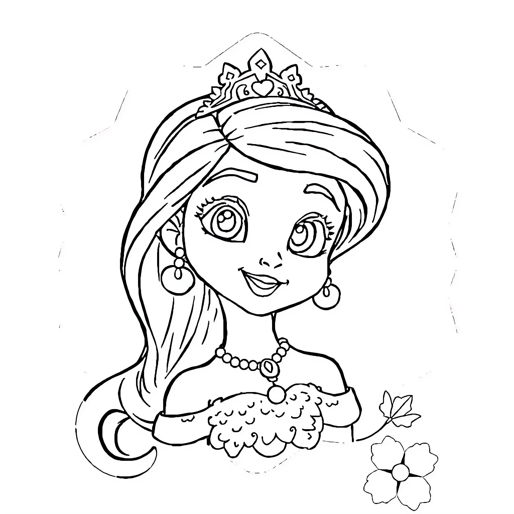 Sister wearing a crown and jewelry Coloring Page (free black-and-white line drawing printable PDF for all, from beginners to advanced learners, including children, teens, adults, and seniors)