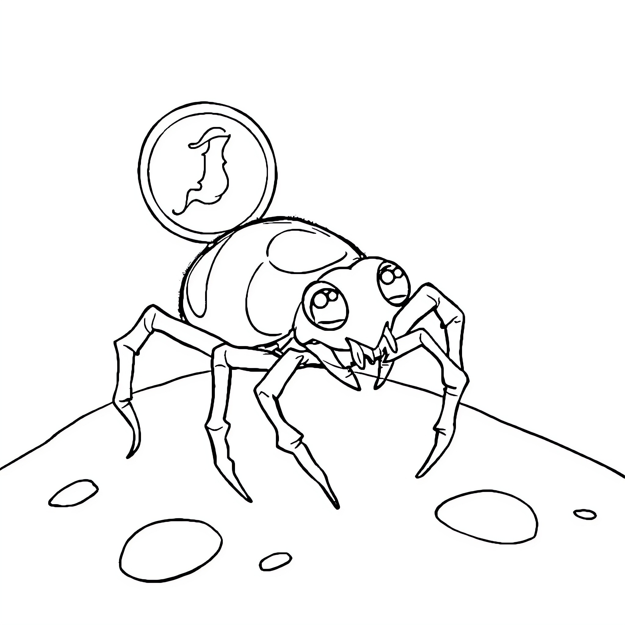 Spider crawling cautiously on the ground Coloring Page (free black-and-white line drawing printable PDF for all, from beginners to advanced learners, including children, teens, adults, and seniors)