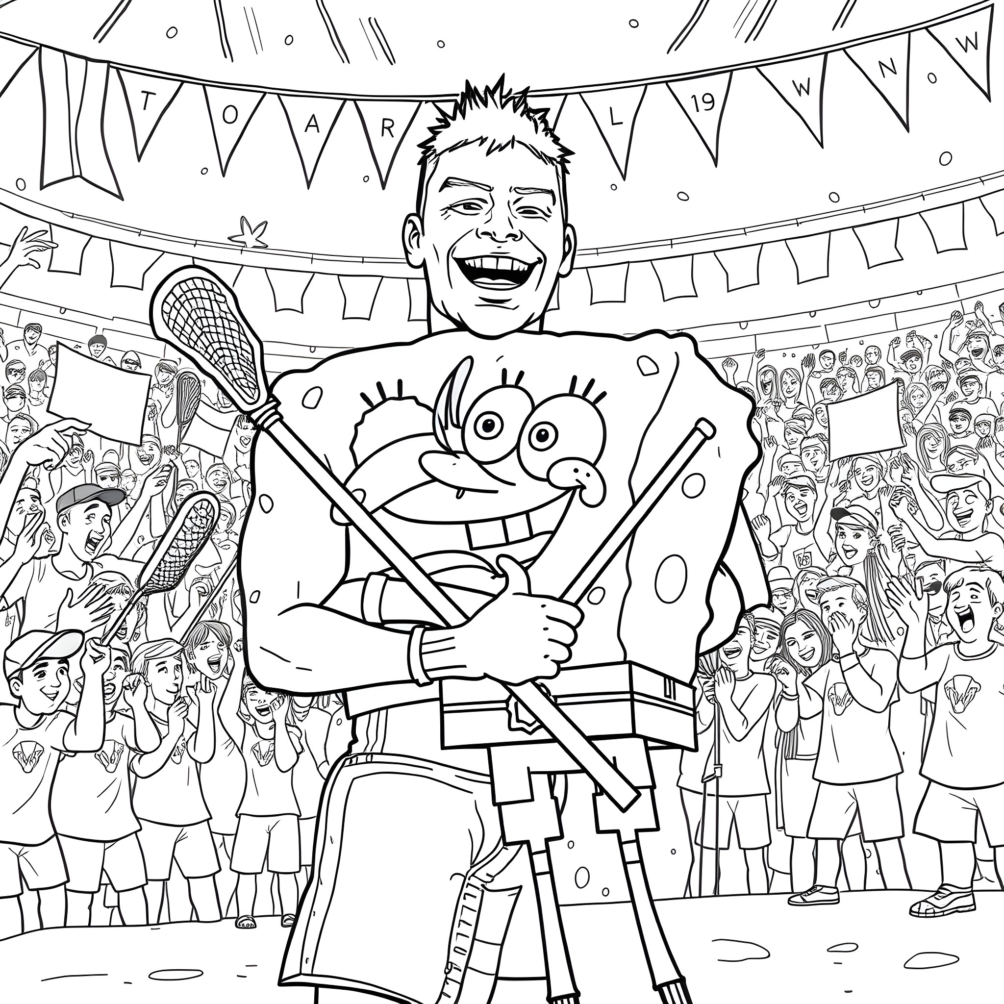 Jon Cena's Energetic Sports Celebration Coloring Page (free black-and-white line drawing printable PDF for all, from beginners to advanced learners, including children, teens, adults, and seniors)