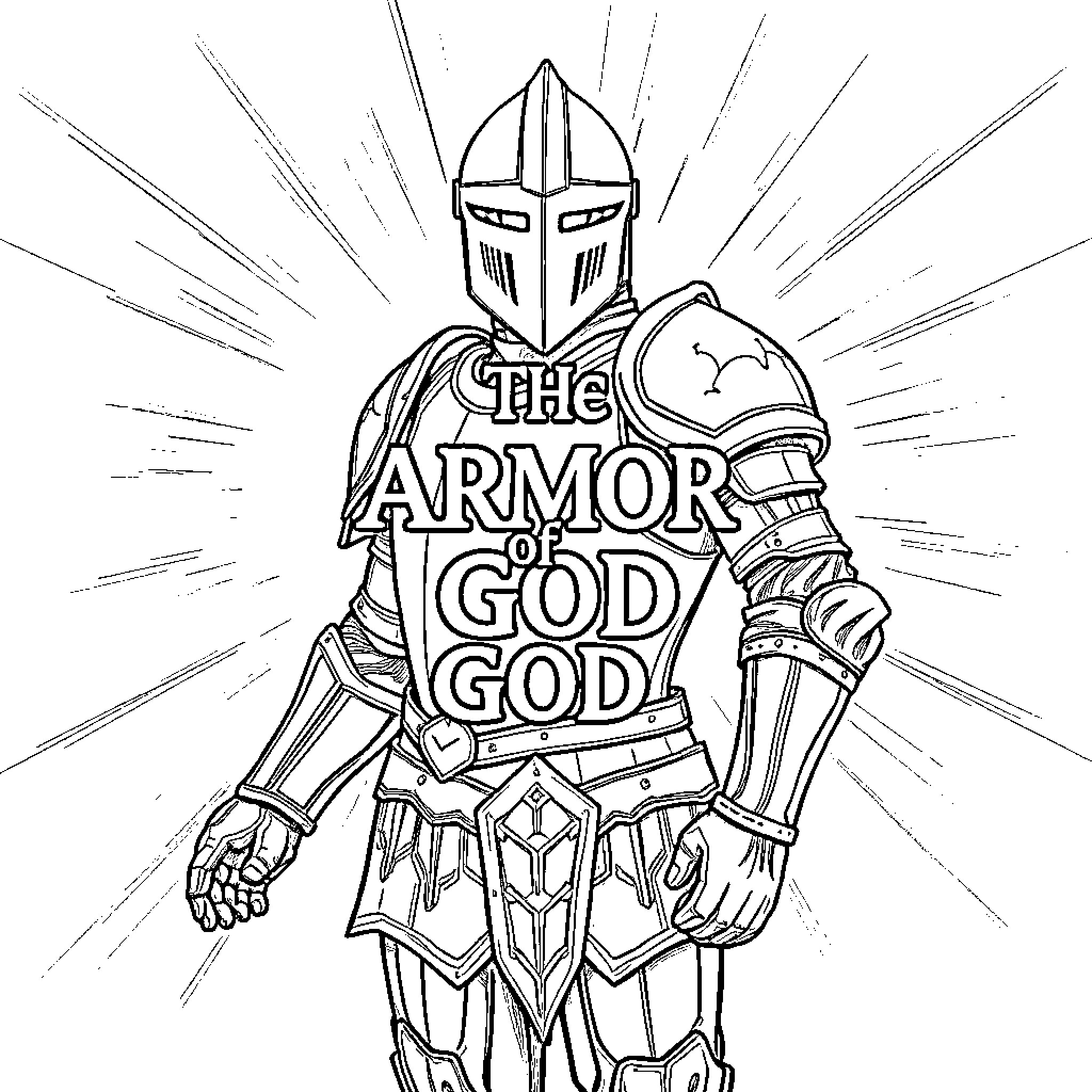 Armor of the Mighty Warrior Coloring Page (free black-and-white line drawing printable PDF for all, from beginners to advanced learners, including children, teens, adults, and seniors)