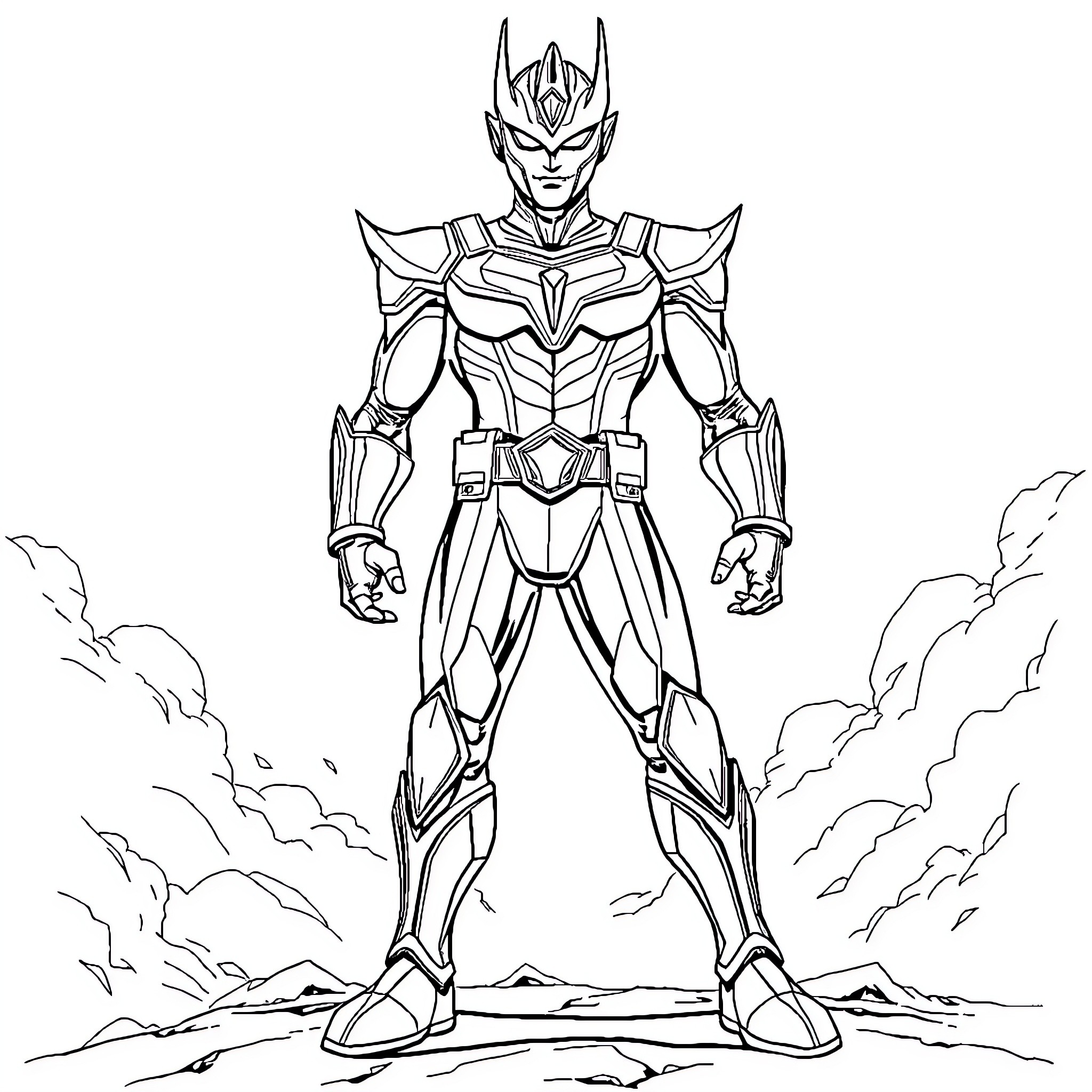 Ultraman wielding powerful combat stance Coloring Page (free black-and-white line drawing printable PDF for all, from beginners to advanced learners, including children, teens, adults, and seniors)