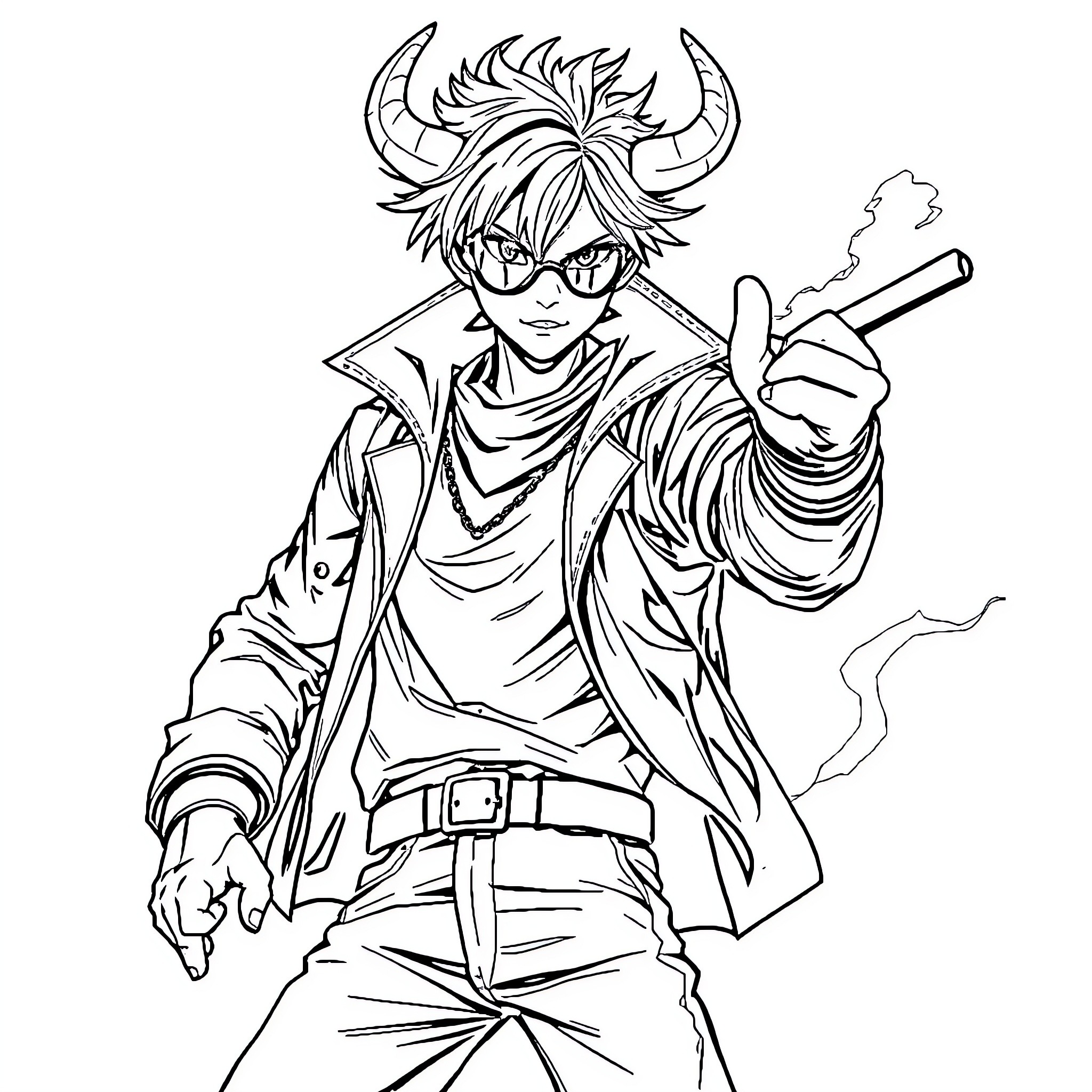 Demon Hunter wielding a weapon with determination Coloring Page (free black-and-white line drawing printable PDF for all, from beginners to advanced learners, including children, teens, adults, and seniors)