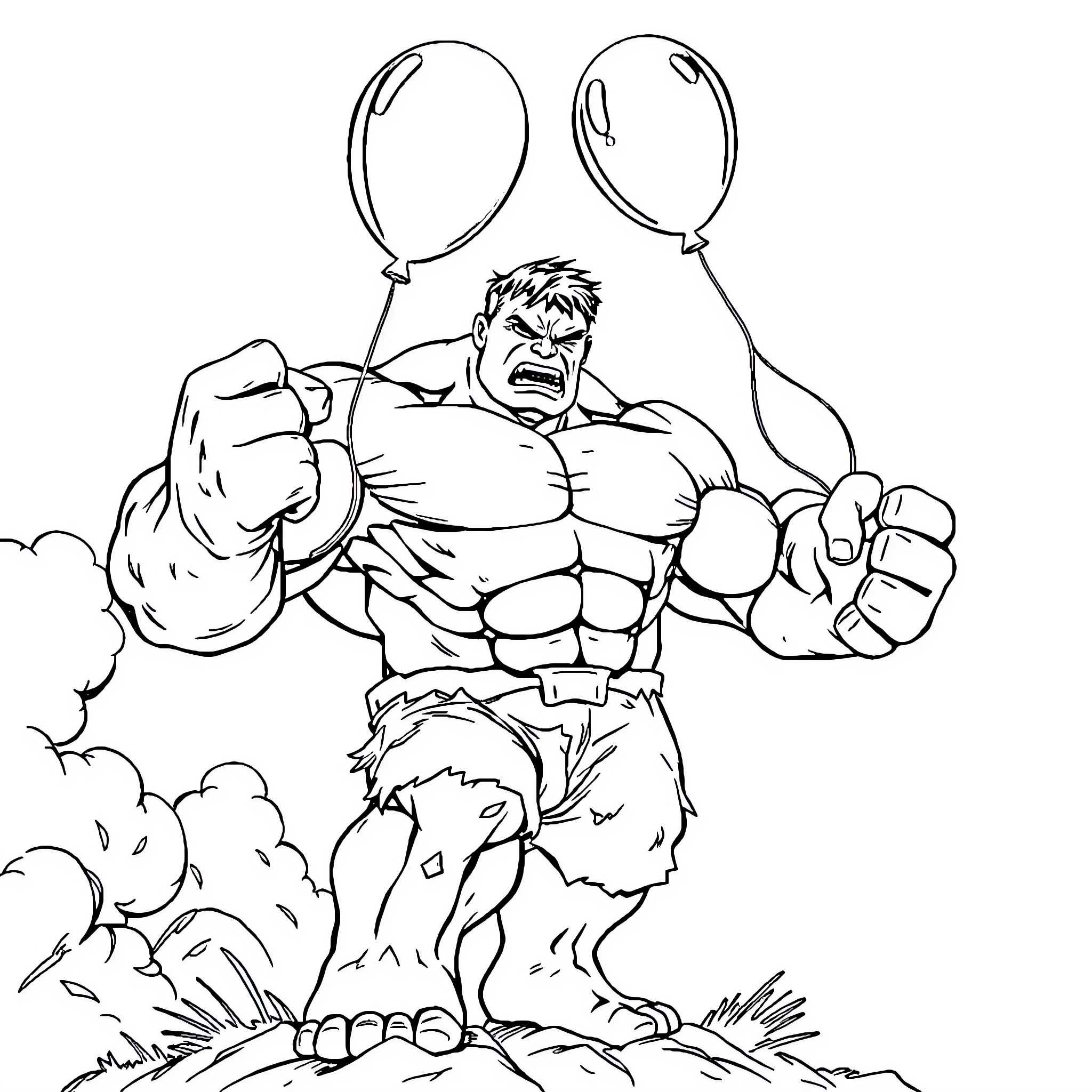 Hulk roaring in anger and power Coloring Page (free black-and-white line drawing printable PDF for all, from beginners to advanced learners, including children, teens, adults, and seniors)