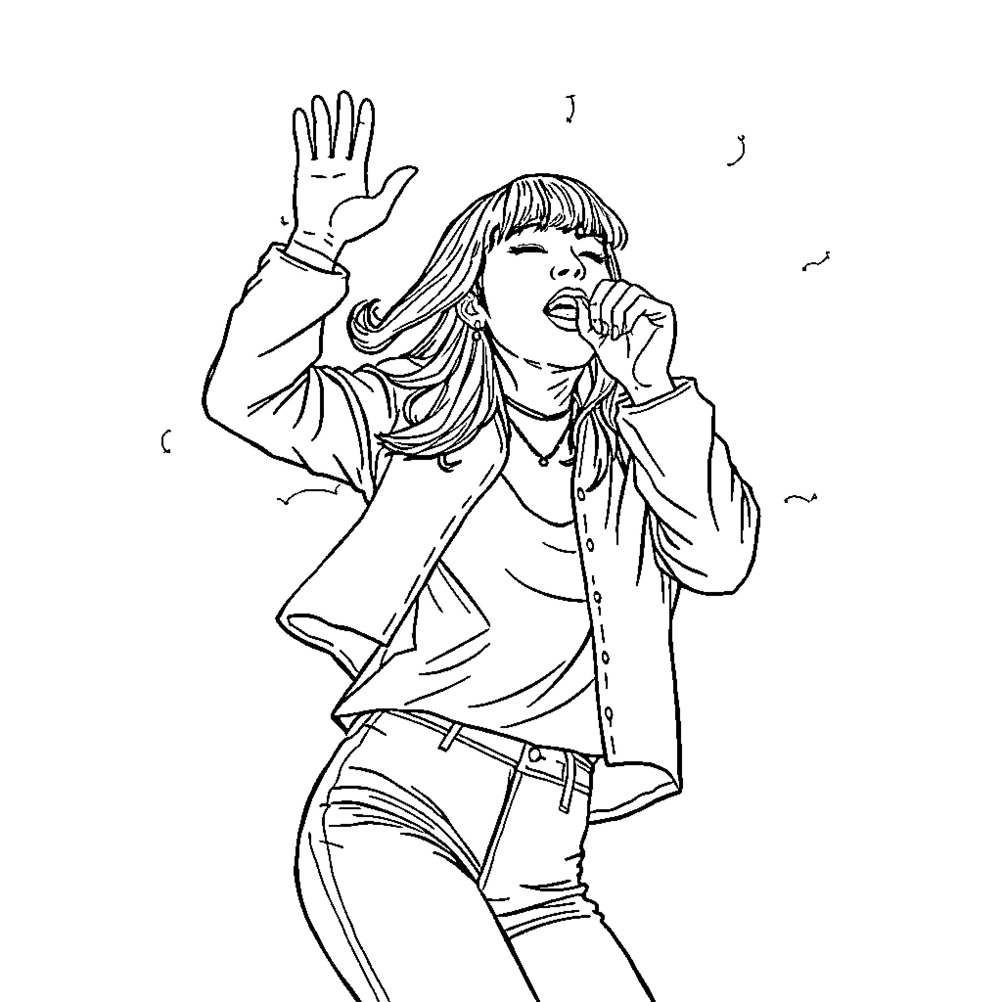 Rumi performing on stage with passion Coloring Page (free black-and-white line drawing printable PDF for all, from beginners to advanced learners, including children, teens, adults, and seniors)