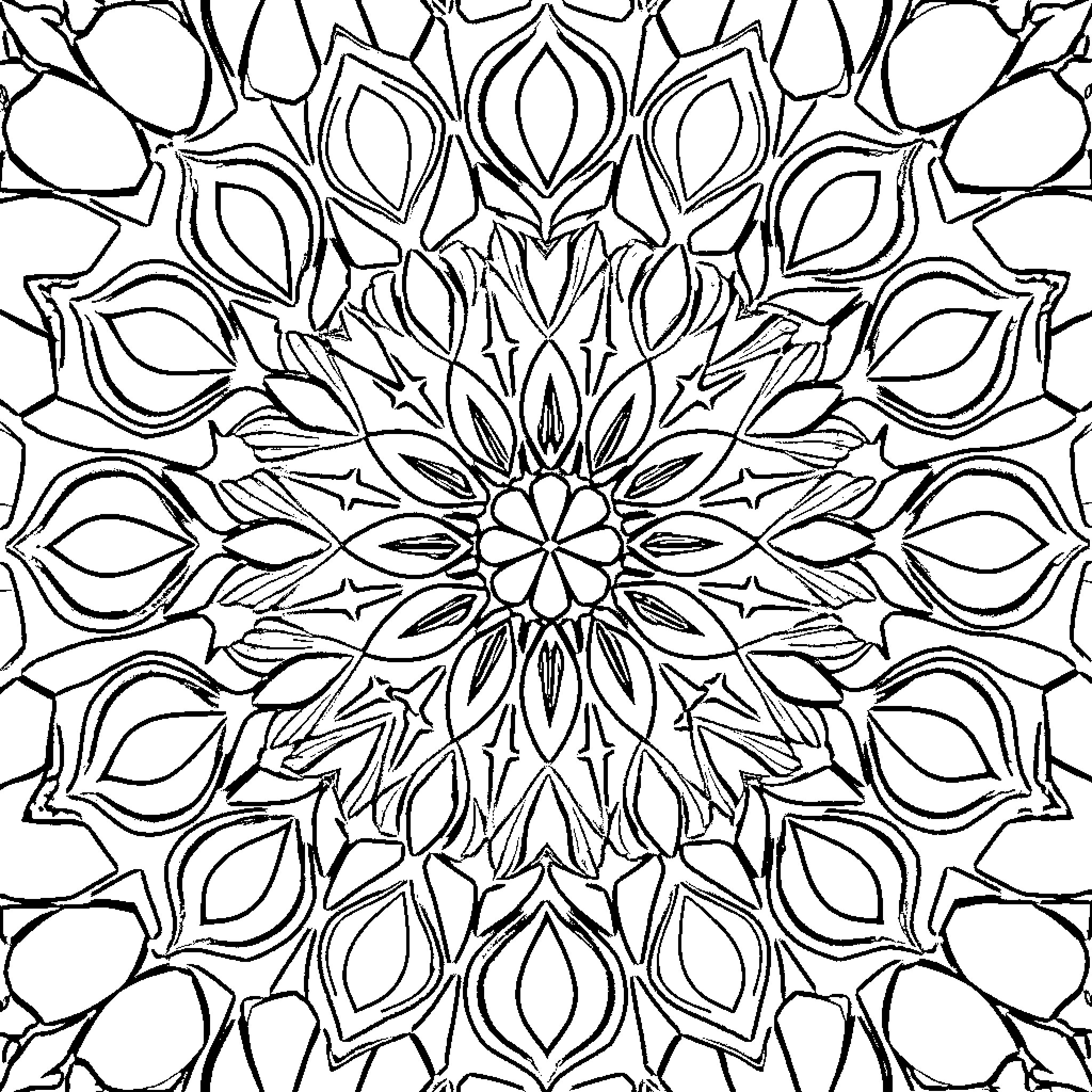 Pattern of intricate floral designs Coloring Page (free black-and-white line drawing printable PDF for all, from beginners to advanced learners, including children, teens, adults, and seniors)