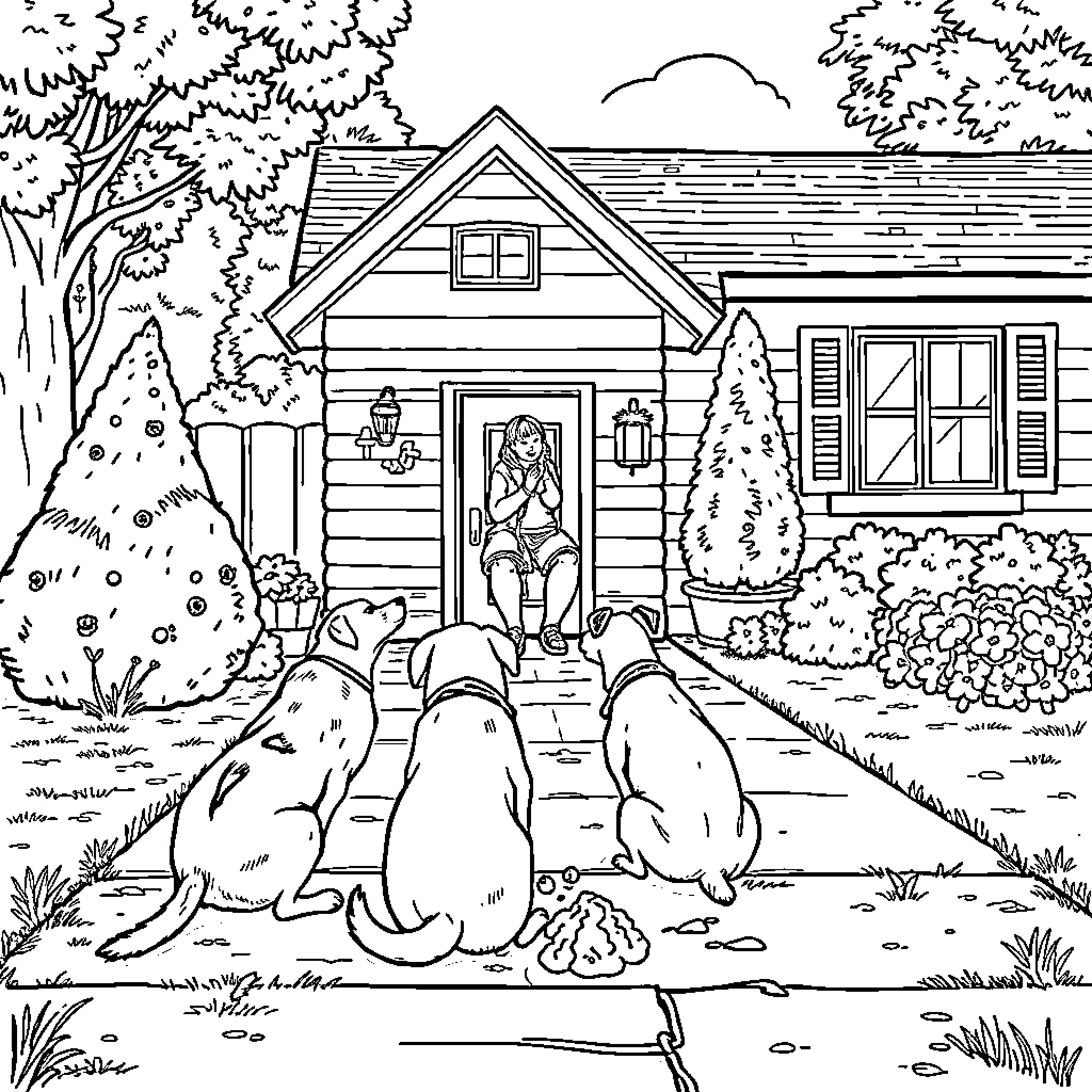 Dog Enjoying the Outdoors with Owner Coloring Page (free black-and-white line drawing printable PDF for all, from beginners to advanced learners, including children, teens, adults, and seniors)