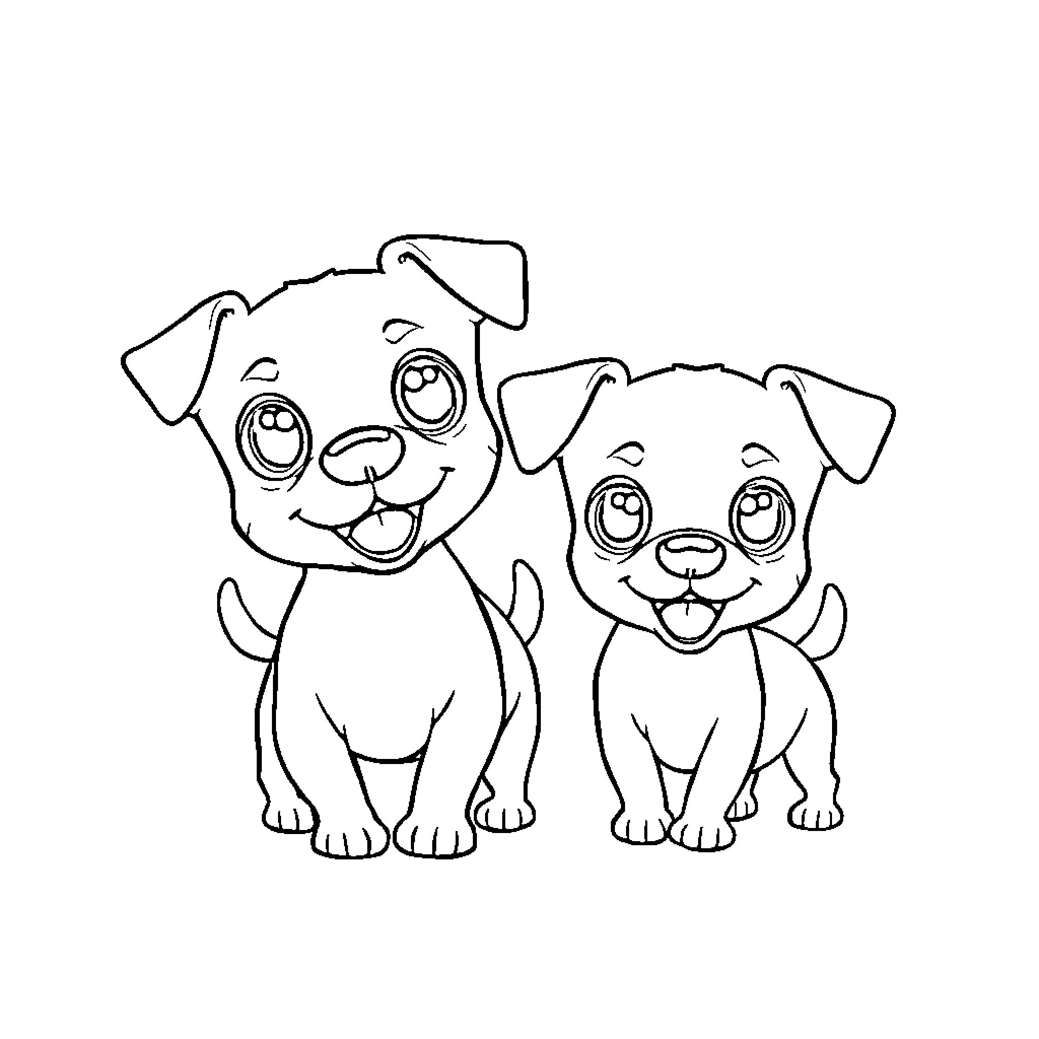 Dogs playing together joyfully Coloring Page (free black-and-white line drawing printable PDF for all, from beginners to advanced learners, including children, teens, adults, and seniors)