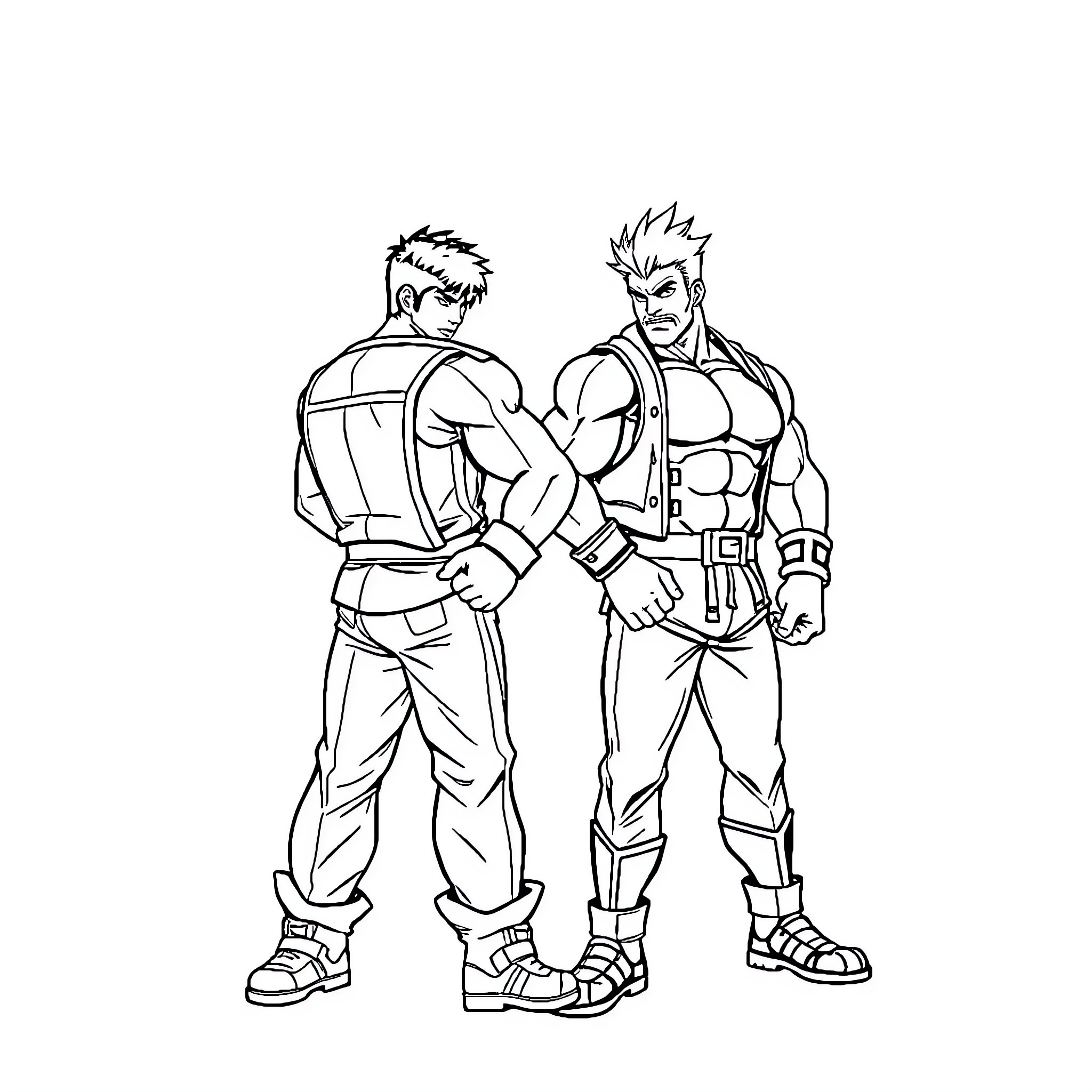 Ralf and Clark's Action-Packed Adventure Coloring Page (free black-and-white line drawing printable PDF for all, from beginners to advanced learners, including children, teens, adults, and seniors)