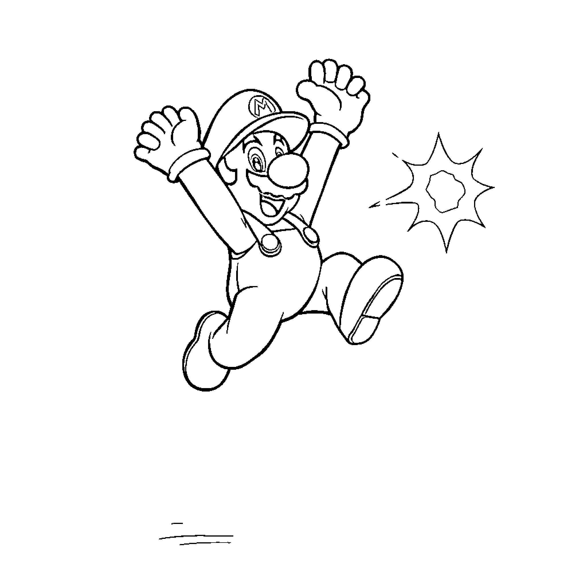 Super Mario Jumping with Excitement Coloring Page (free black-and-white line drawing printable PDF for all, from beginners to advanced learners, including children, teens, adults, and seniors)