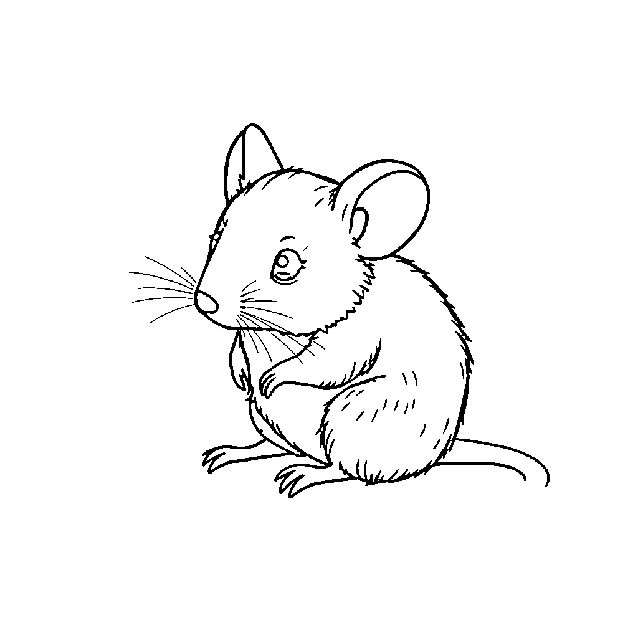Mouse sitting and looking curious Coloring Page (free black-and-white line drawing printable PDF for all, from beginners to advanced learners, including children, teens, adults, and seniors)