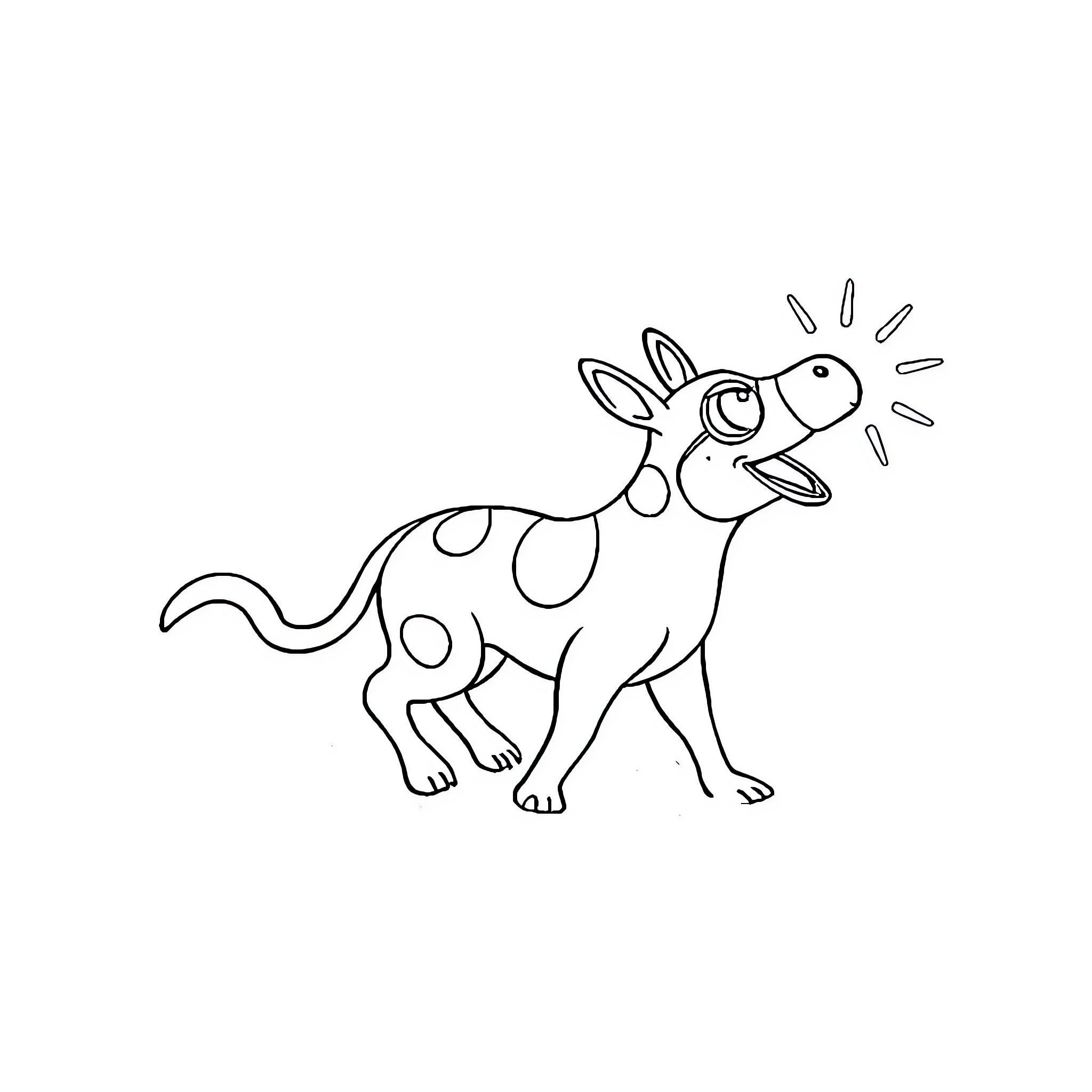 Animal cartoon character with ears and shining light Coloring Page (free black-and-white line drawing printable PDF for all, from beginners to advanced learners, including children, teens, adults, and seniors)