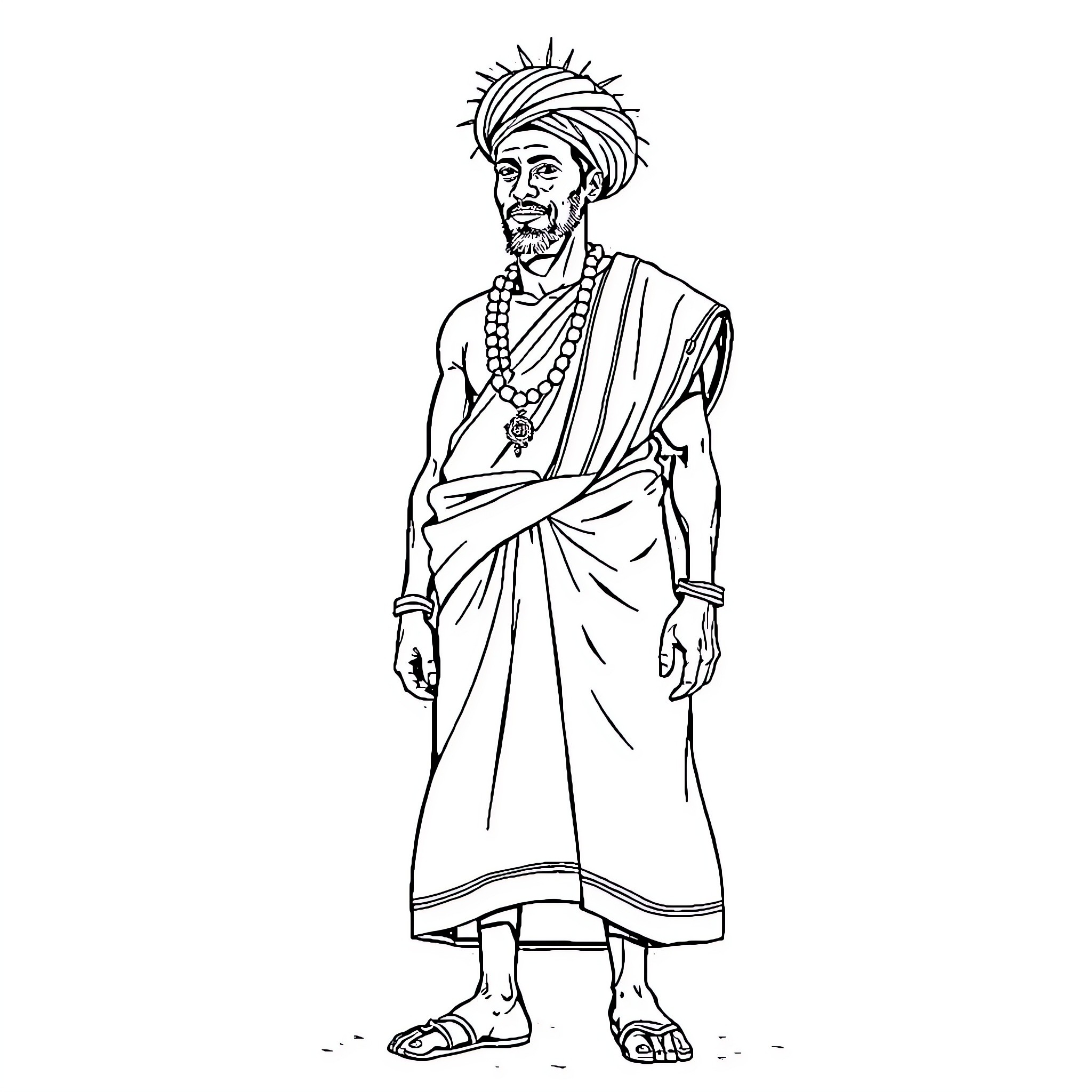 Kirikou in traditional West African attire Coloring Page (free black-and-white line drawing printable PDF for all, from beginners to advanced learners, including children, teens, adults, and seniors)