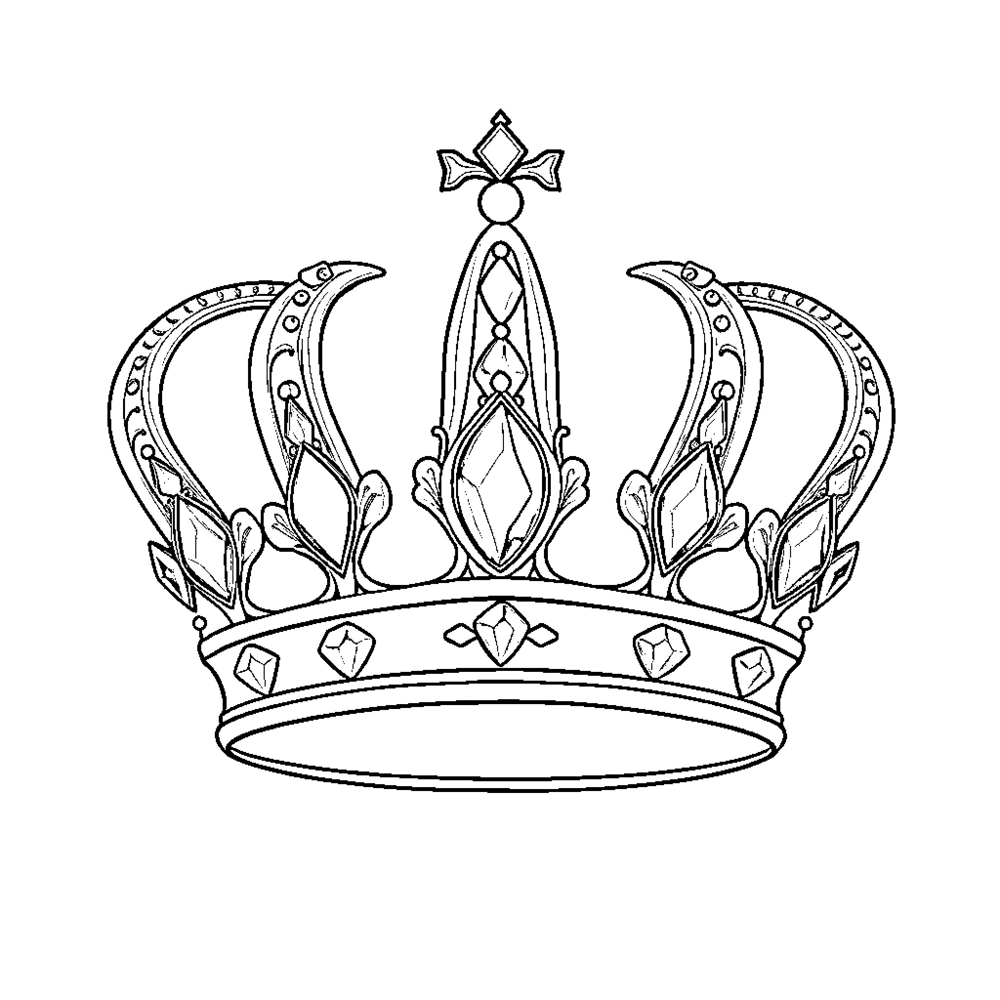 Crown with ornate design and floral accents Coloring Page (free black-and-white line drawing printable PDF for all, from beginners to advanced learners, including children, teens, adults, and seniors)
