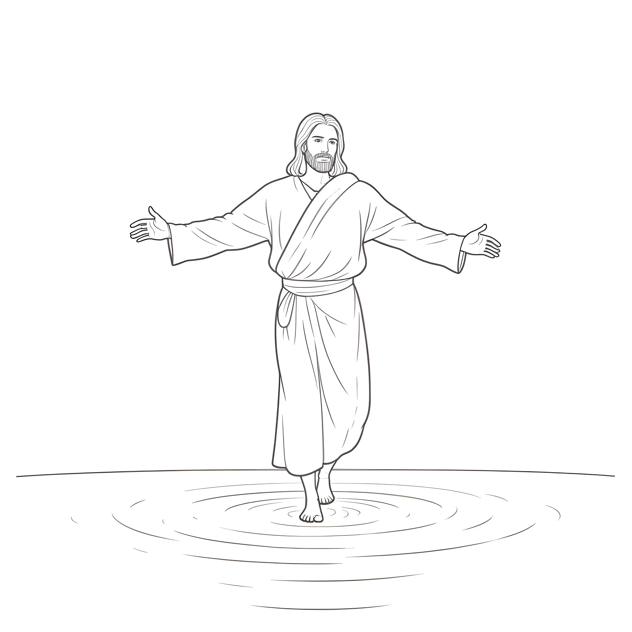 Jesus Spreading His Arms in Benediction Coloring Page (free black-and-white line drawing printable PDF for all, from beginners to advanced learners, including children, teens, adults, and seniors)