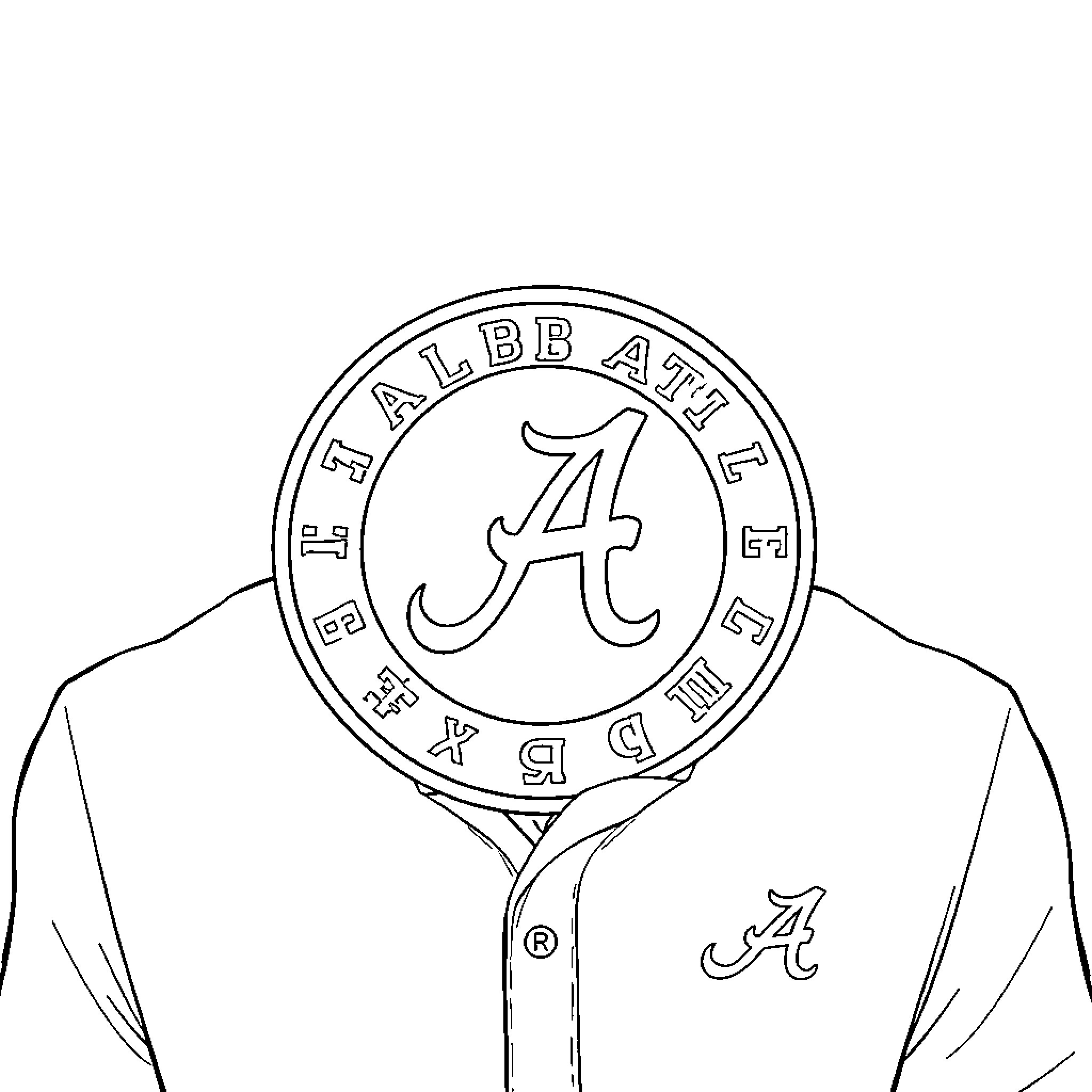 Alabama baseball player's uniform and cap Coloring Page (free black-and-white line drawing printable PDF for all, from beginners to advanced learners, including children, teens, adults, and seniors)