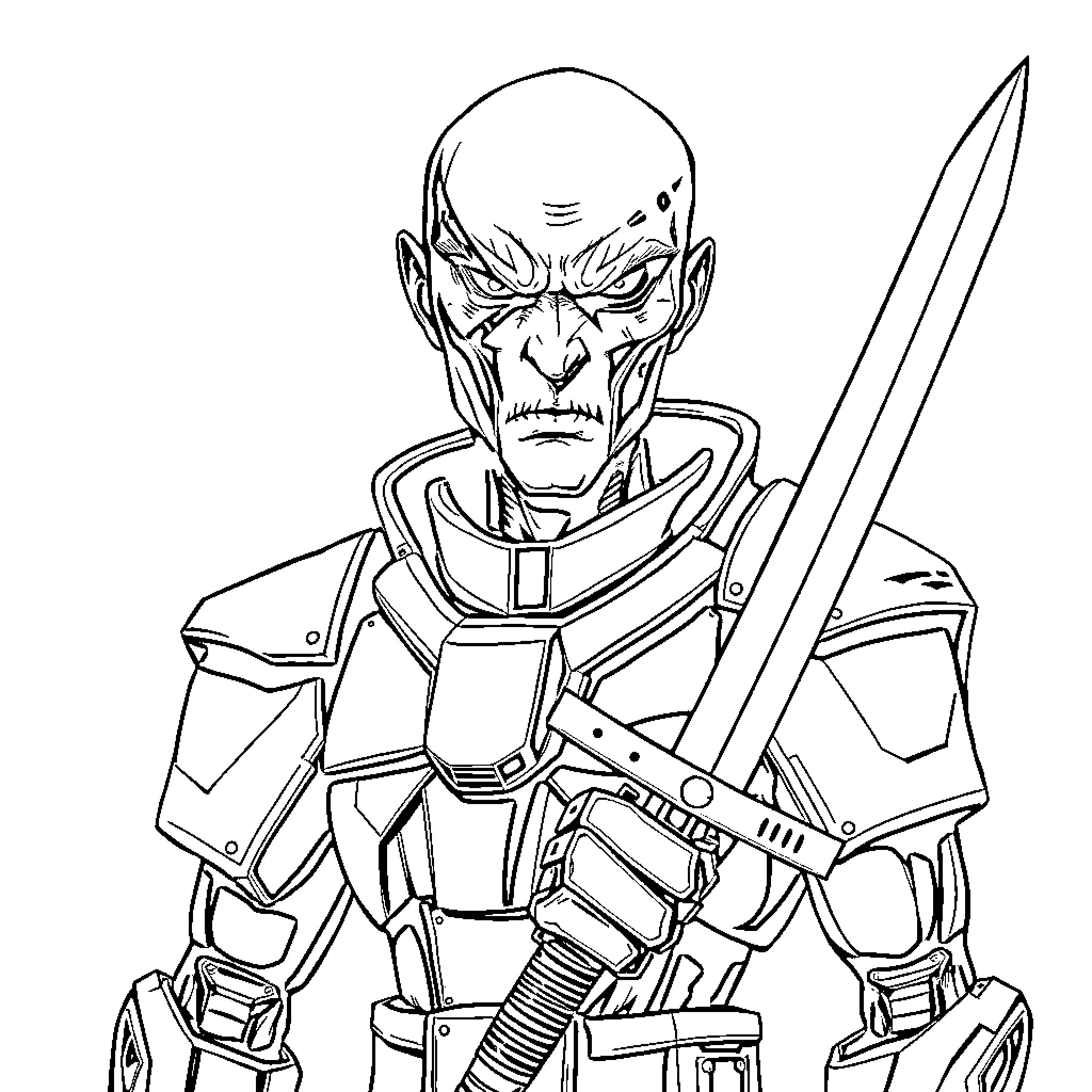 Assassin's Stoic Stance with Blade Coloring Page (free black-and-white line drawing printable PDF for all, from beginners to advanced learners, including children, teens, adults, and seniors)