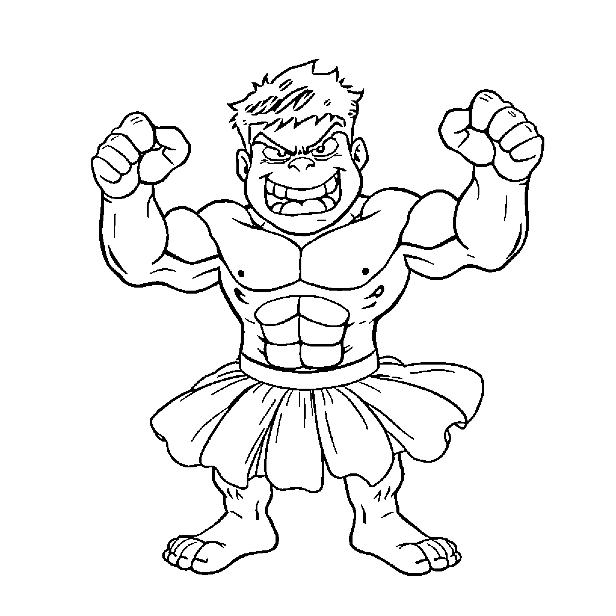 Hulk Flexing His Muscles in Anger Coloring Page (free black-and-white line drawing printable PDF for all, from beginners to advanced learners, including children, teens, adults, and seniors)