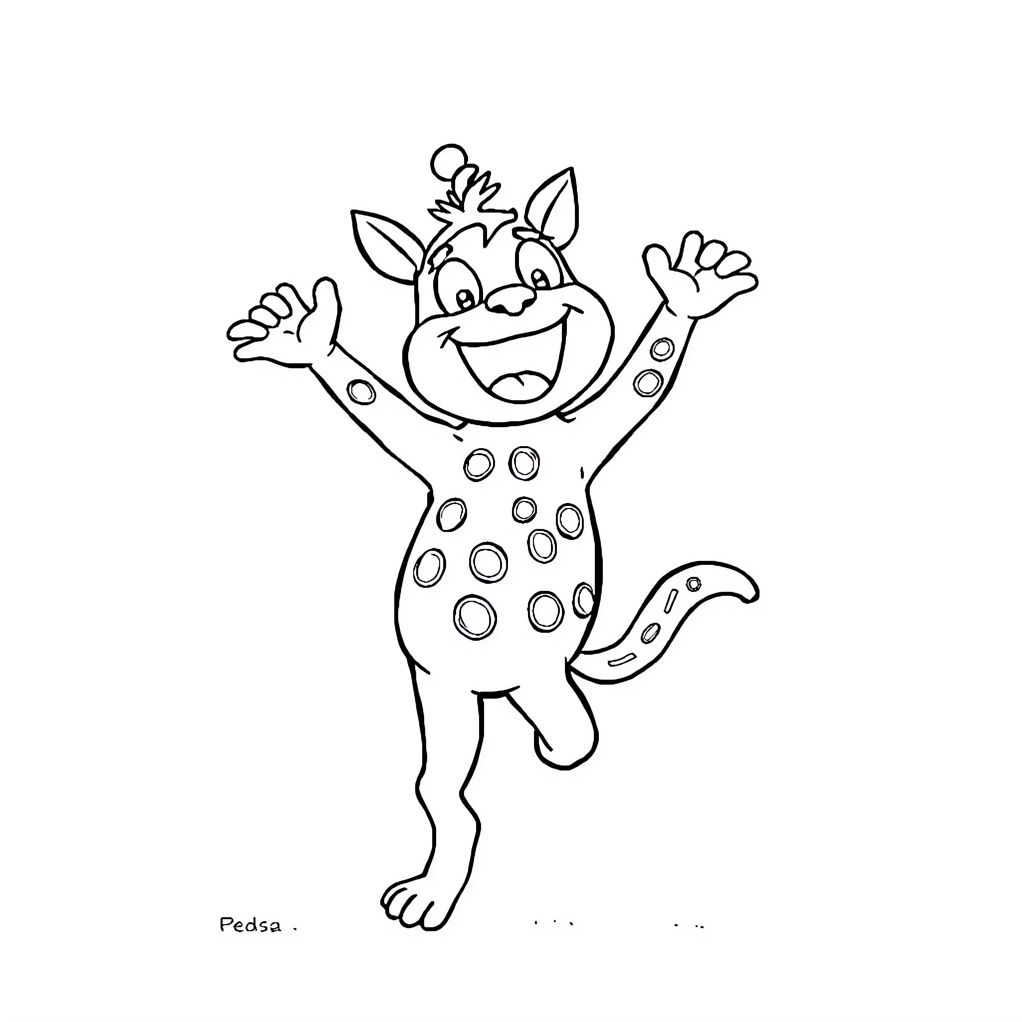 Rango Teng Teng jumping with excitement Coloring Page (free black-and-white line drawing printable PDF for all, from beginners to advanced learners, including children, teens, adults, and seniors)
