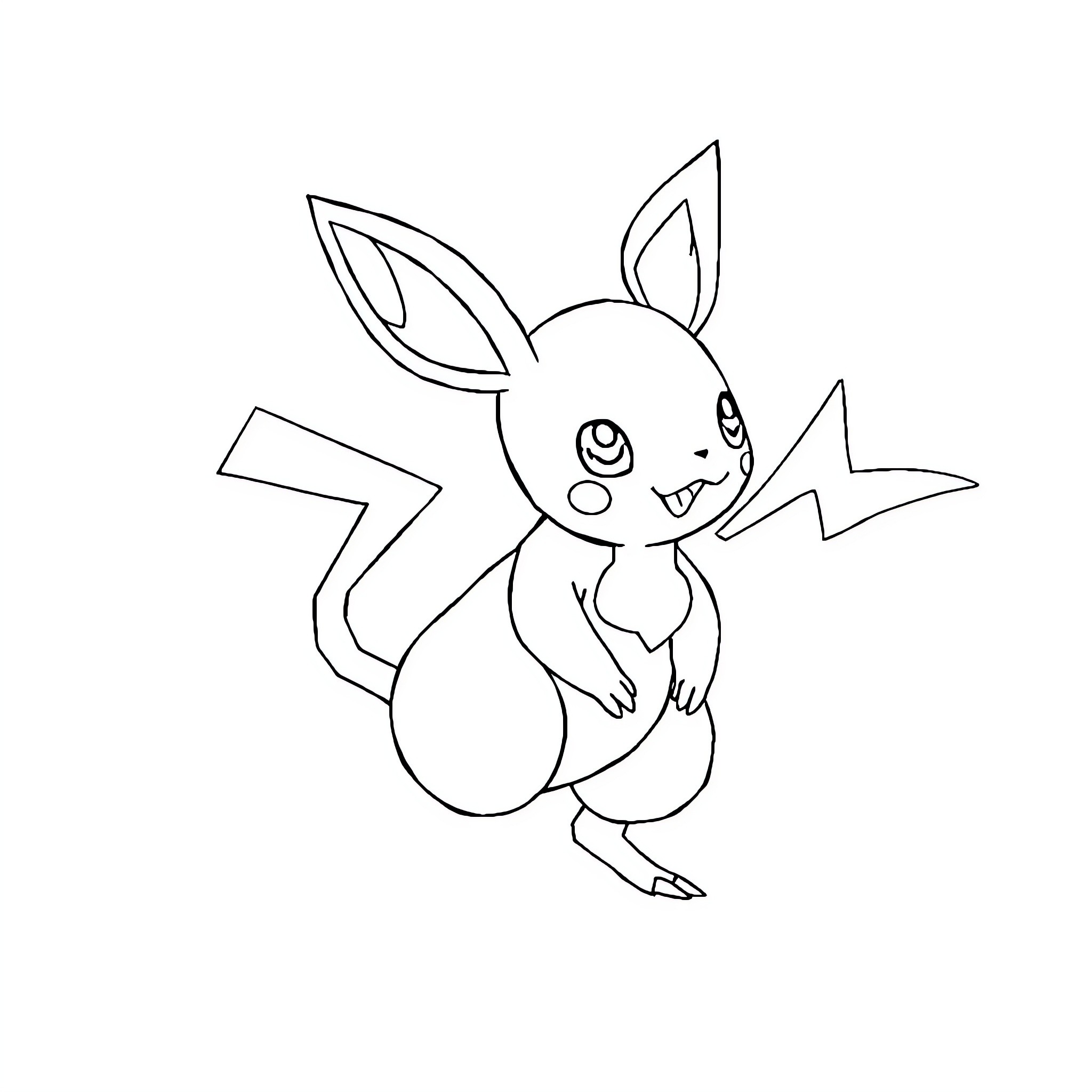 Raichu running energetically Coloring Page (free black-and-white line drawing printable PDF for all, from beginners to advanced learners, including children, teens, adults, and seniors)