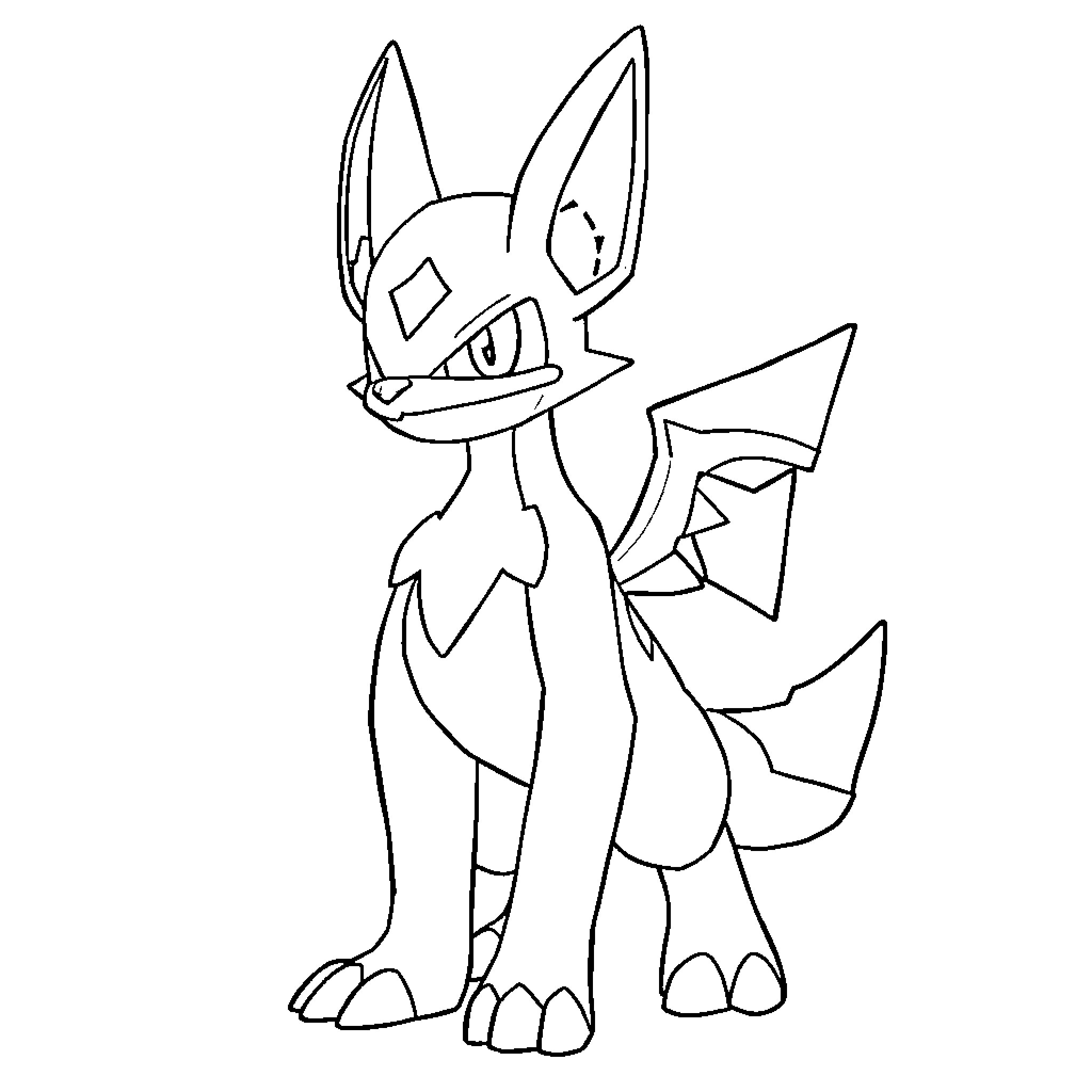 Lucario in a simple black and white illustration Coloring Page (free black-and-white line drawing printable PDF for all, from beginners to advanced learners, including children, teens, adults, and seniors)