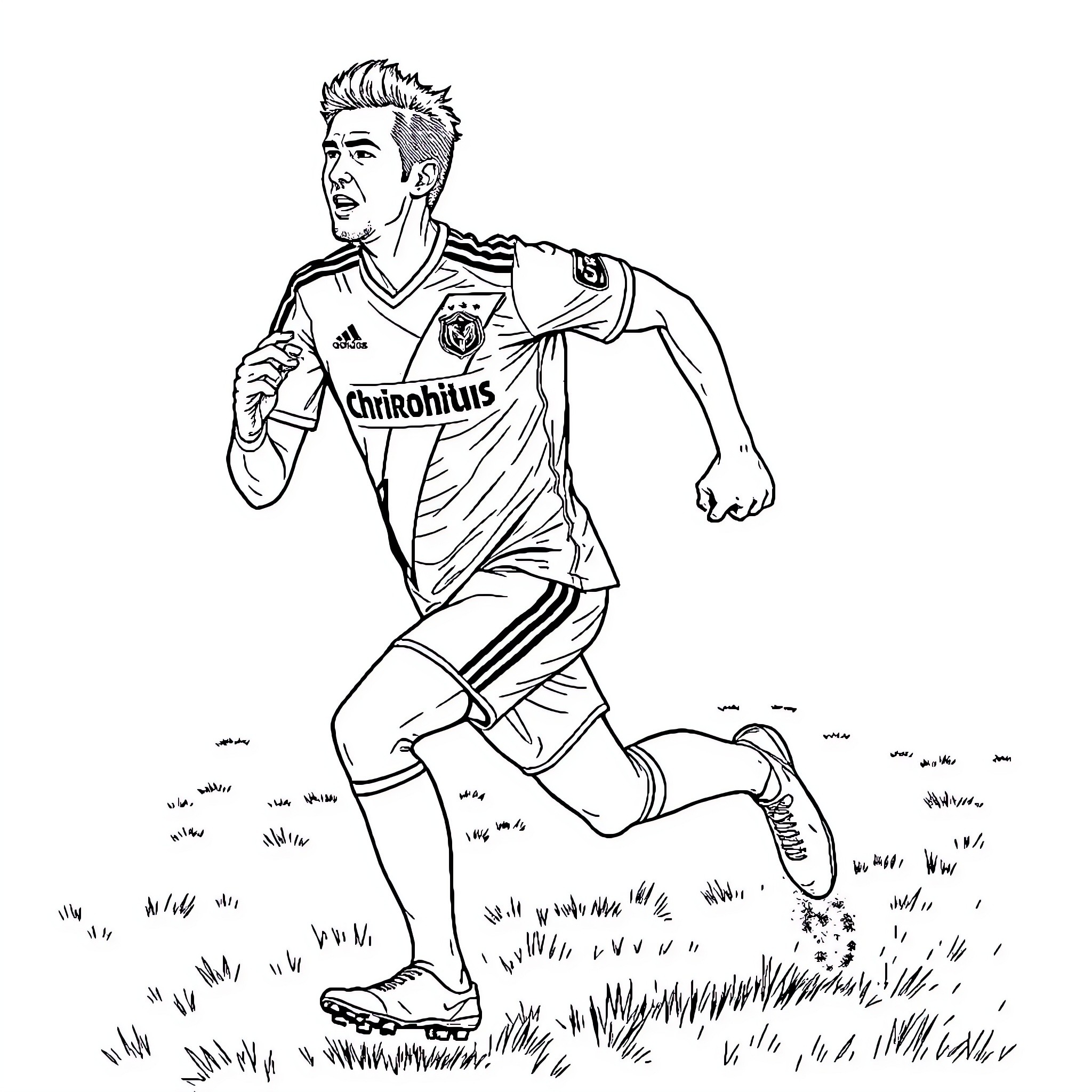 Corinthians Player Running on the Field Coloring Page (free black-and-white line drawing printable PDF for all, from beginners to advanced learners, including children, teens, adults, and seniors)
