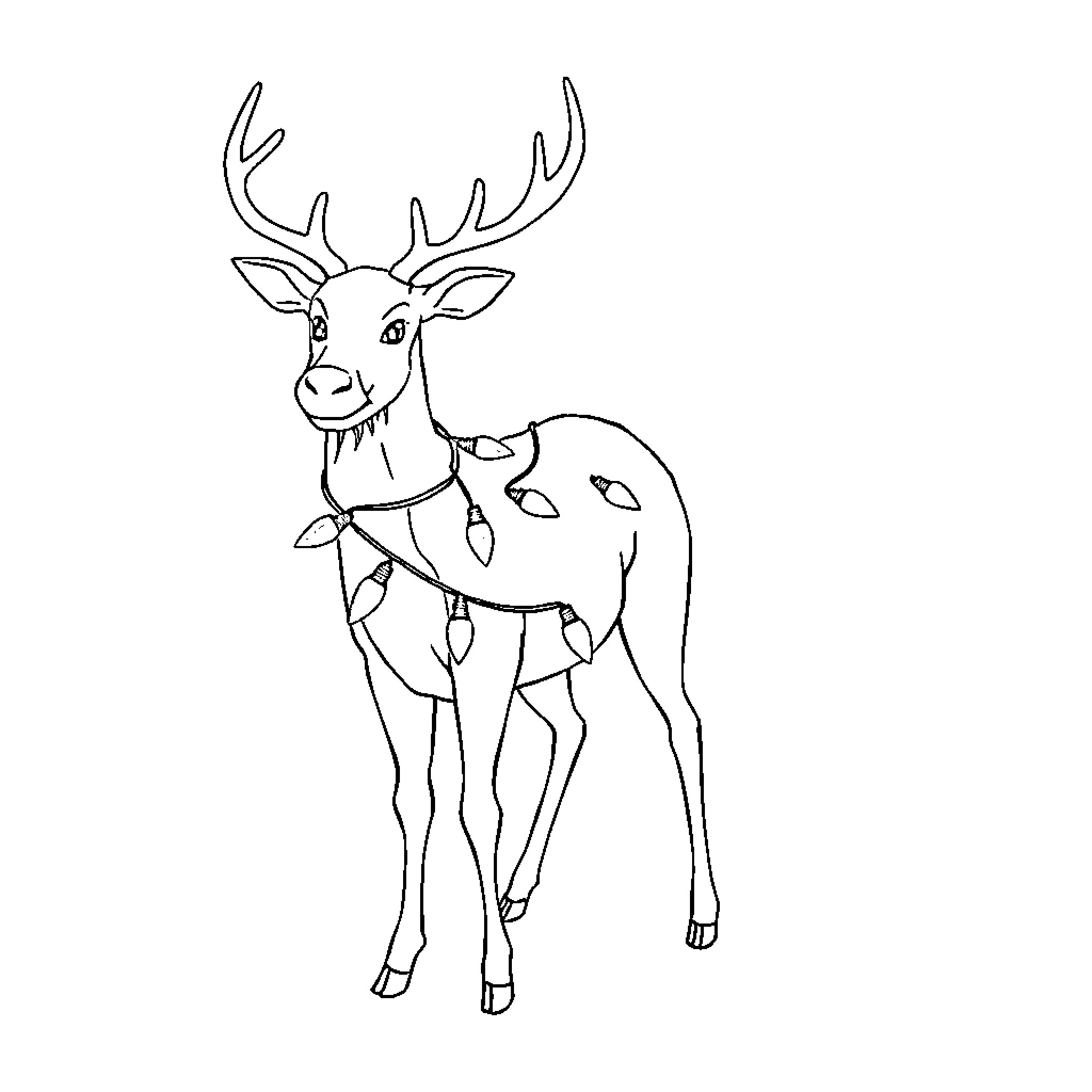 Reindeer standing tall in a simple sketch Coloring Page (free black-and-white line drawing printable PDF for all, from beginners to advanced learners, including children, teens, adults, and seniors)