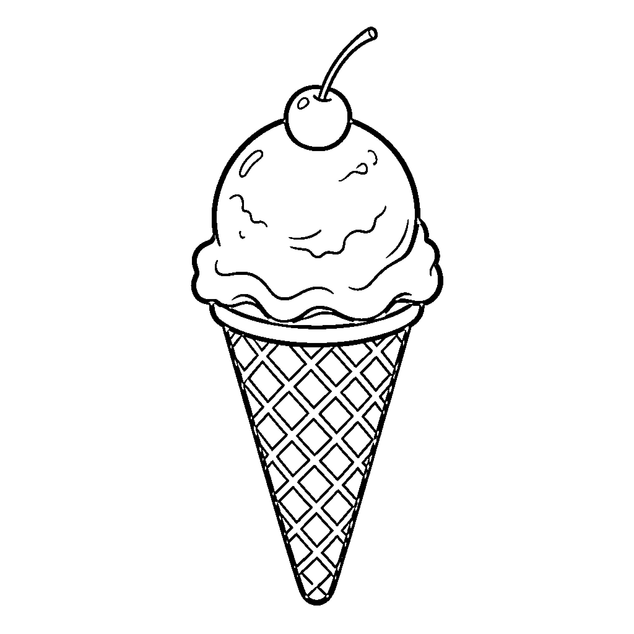 Ice Cream scoop with a cherry on top Coloring Page (free black-and-white line drawing printable PDF for all, from beginners to advanced learners, including children, teens, adults, and seniors)