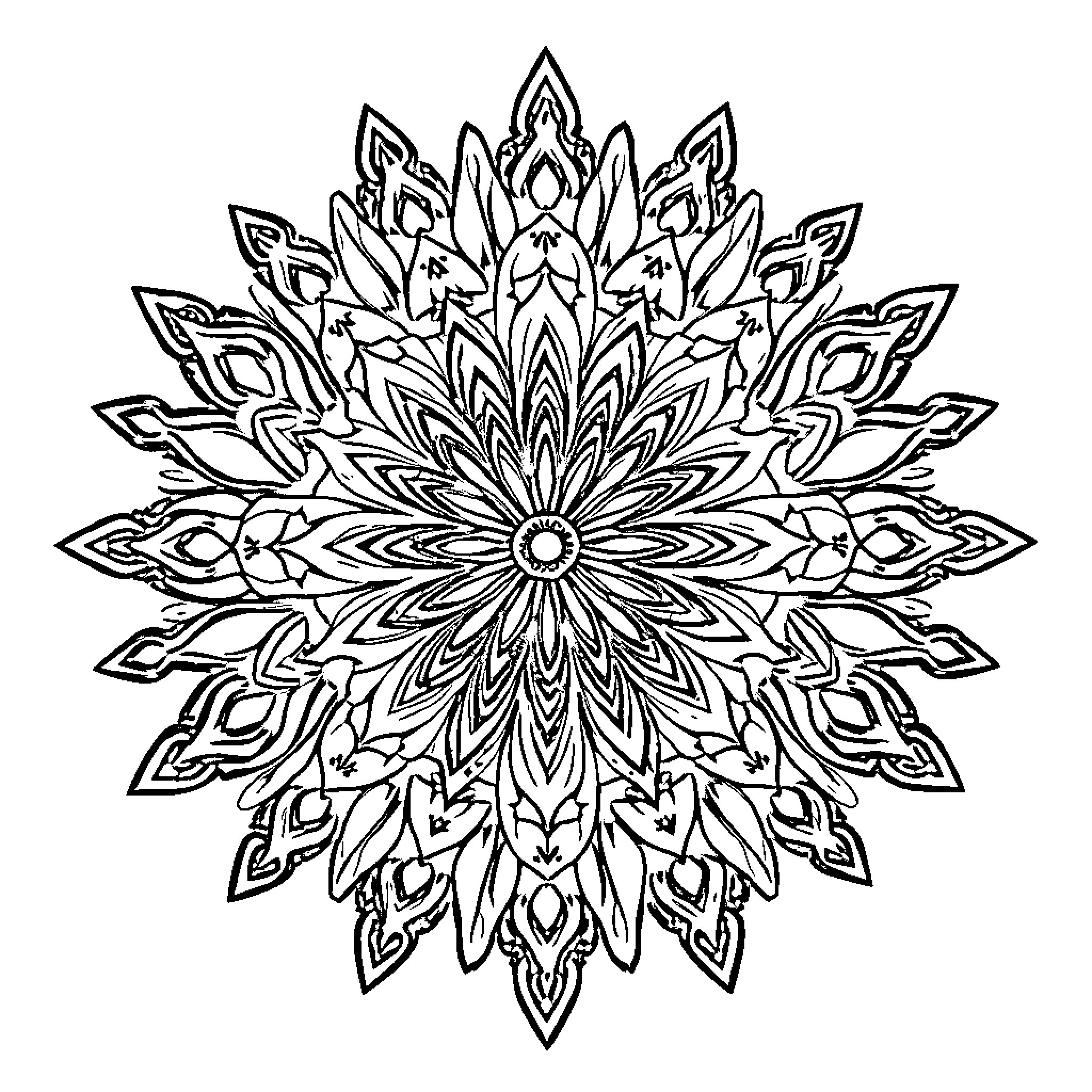 Mandalas with intricate floral patterns Coloring Page (free black-and-white line drawing printable PDF for all, from beginners to advanced learners, including children, teens, adults, and seniors)