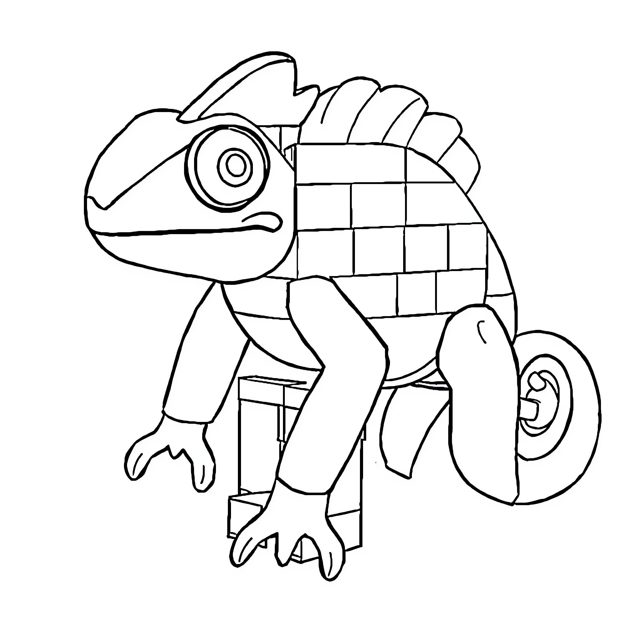 Chameleon striking a unique pose Coloring Page (free black-and-white line drawing printable PDF for all, from beginners to advanced learners, including children, teens, adults, and seniors)