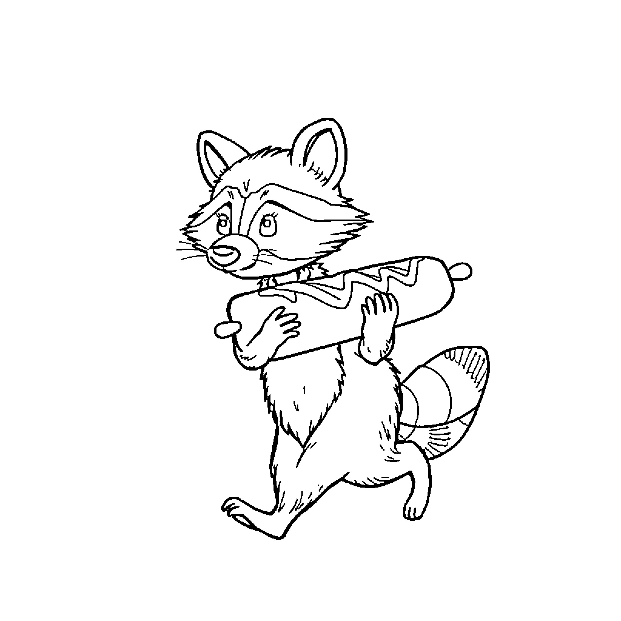 Raccoon playing with a toy Coloring Page (free black-and-white line drawing printable PDF for all, from beginners to advanced learners, including children, teens, adults, and seniors)