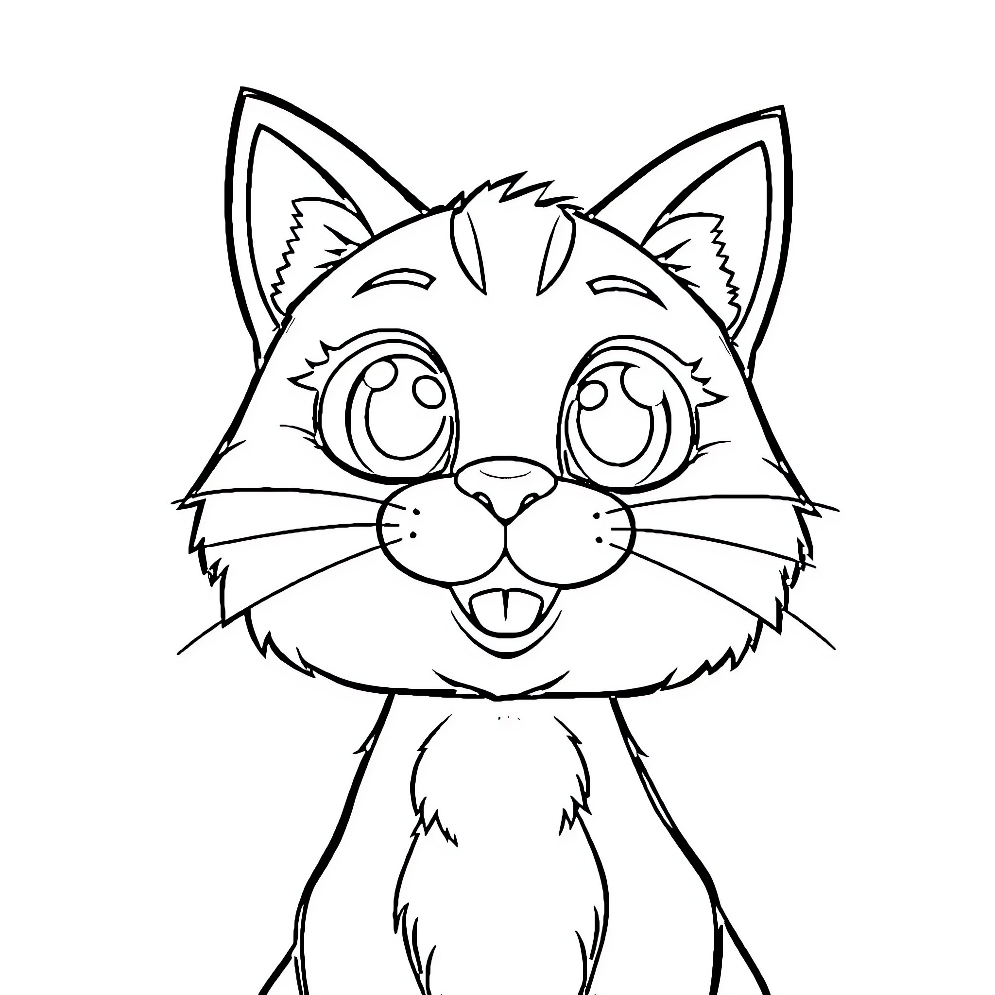 Cartoon Cat making a silly face Coloring Page (free black-and-white line drawing printable PDF for all, from beginners to advanced learners, including children, teens, adults, and seniors)