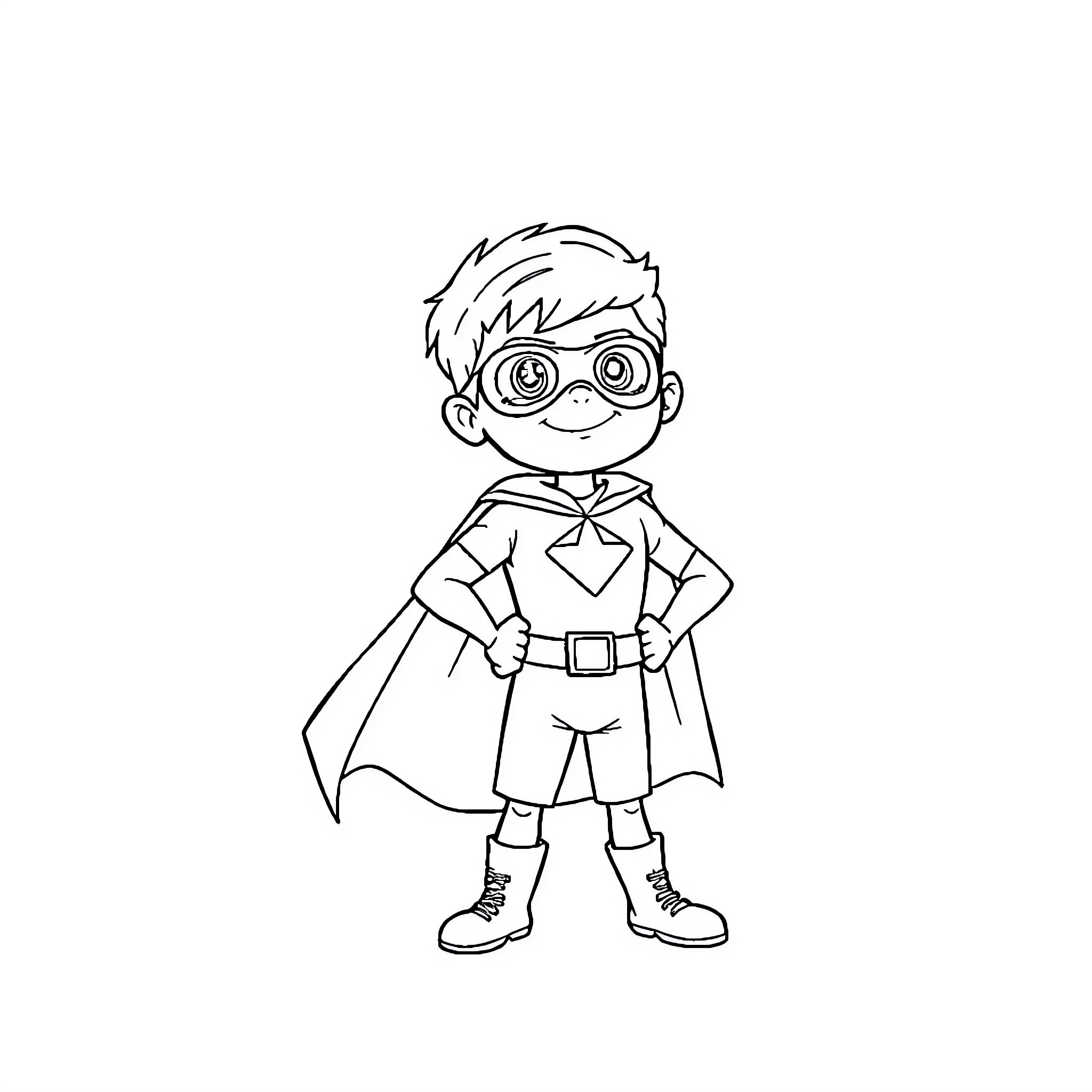 Hero in Superhero Costume Coloring Page (free black-and-white line drawing printable PDF for all, from beginners to advanced learners, including children, teens, adults, and seniors)