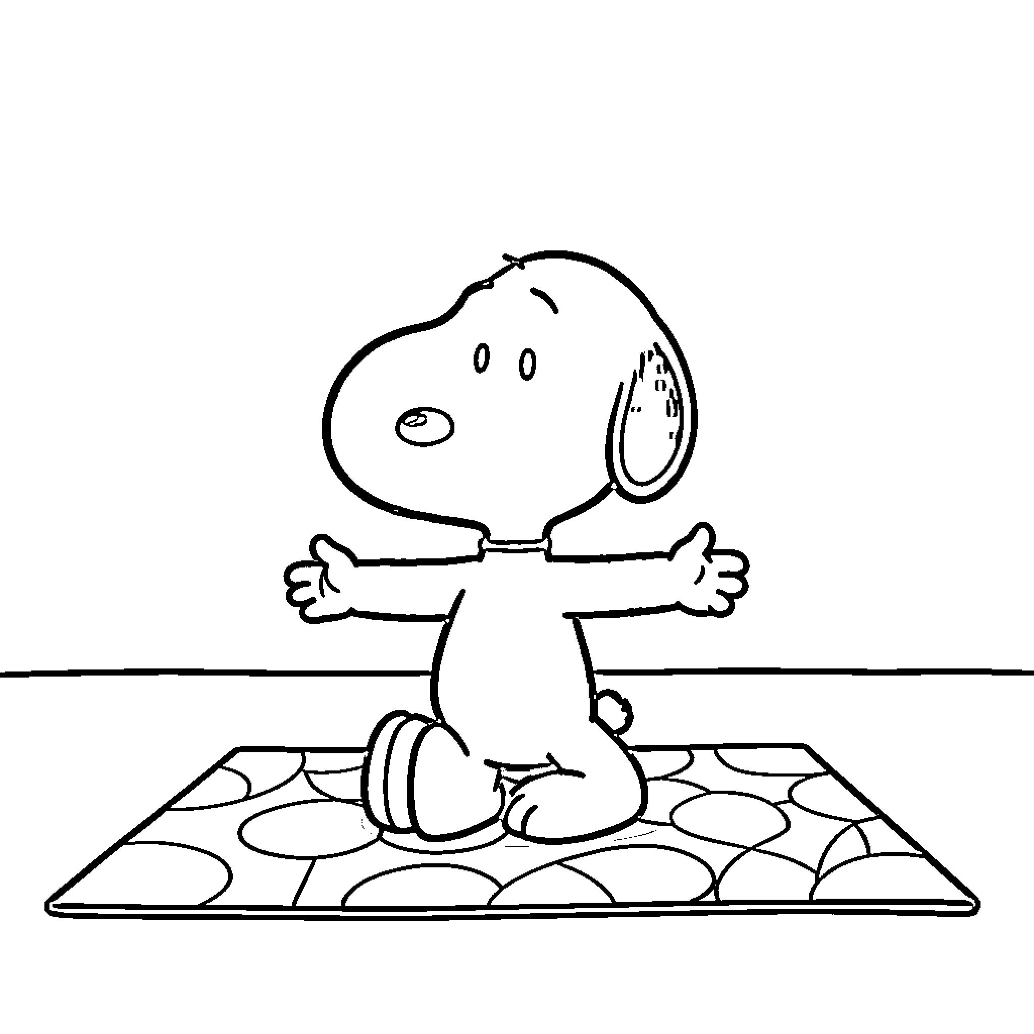 Snoopy relaxing on patterned rug Coloring Page (free black-and-white line drawing printable PDF for all, from beginners to advanced learners, including children, teens, adults, and seniors)