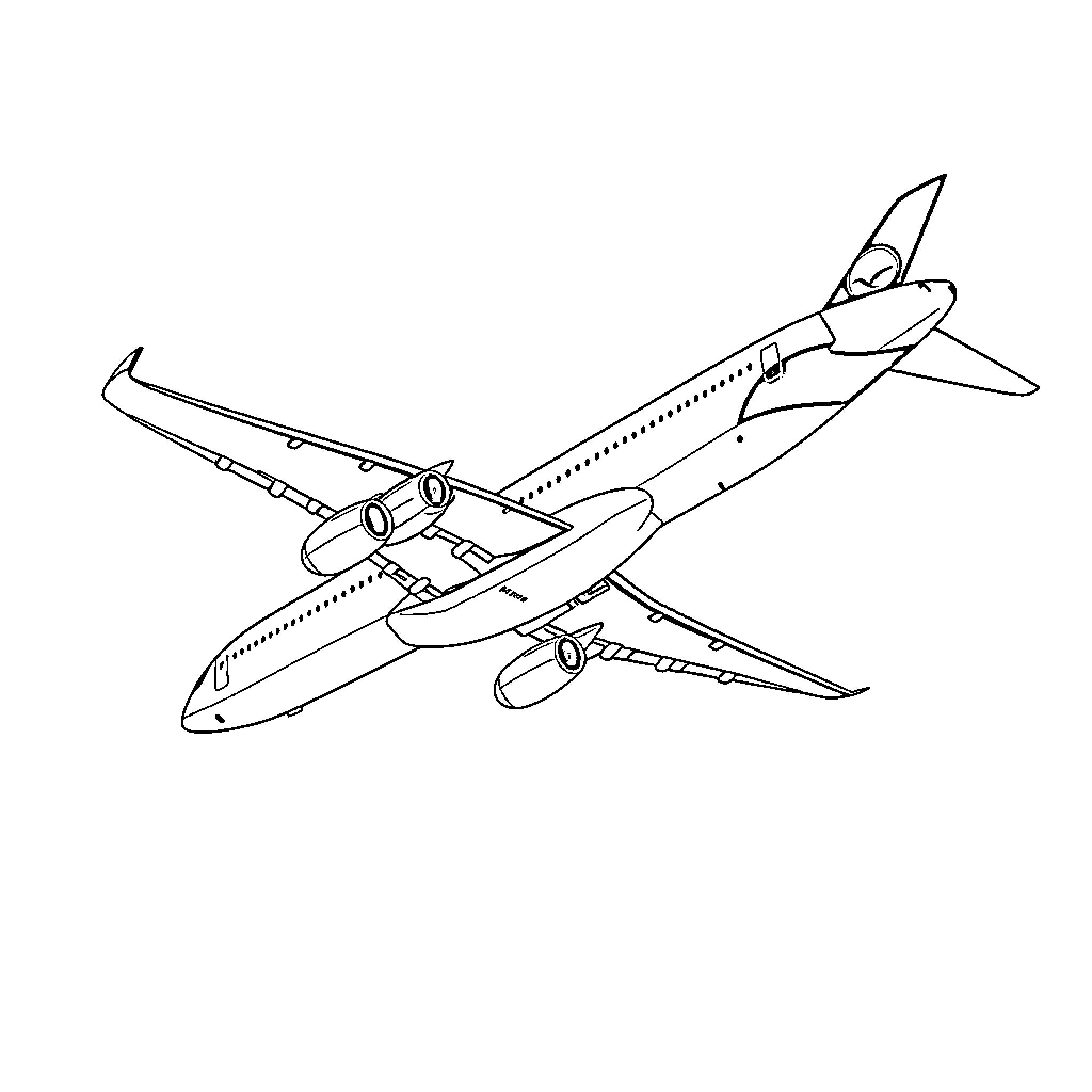 Airbus A380 aircraft in flight Coloring Page (free black-and-white line drawing printable PDF for all, from beginners to advanced learners, including children, teens, adults, and seniors)