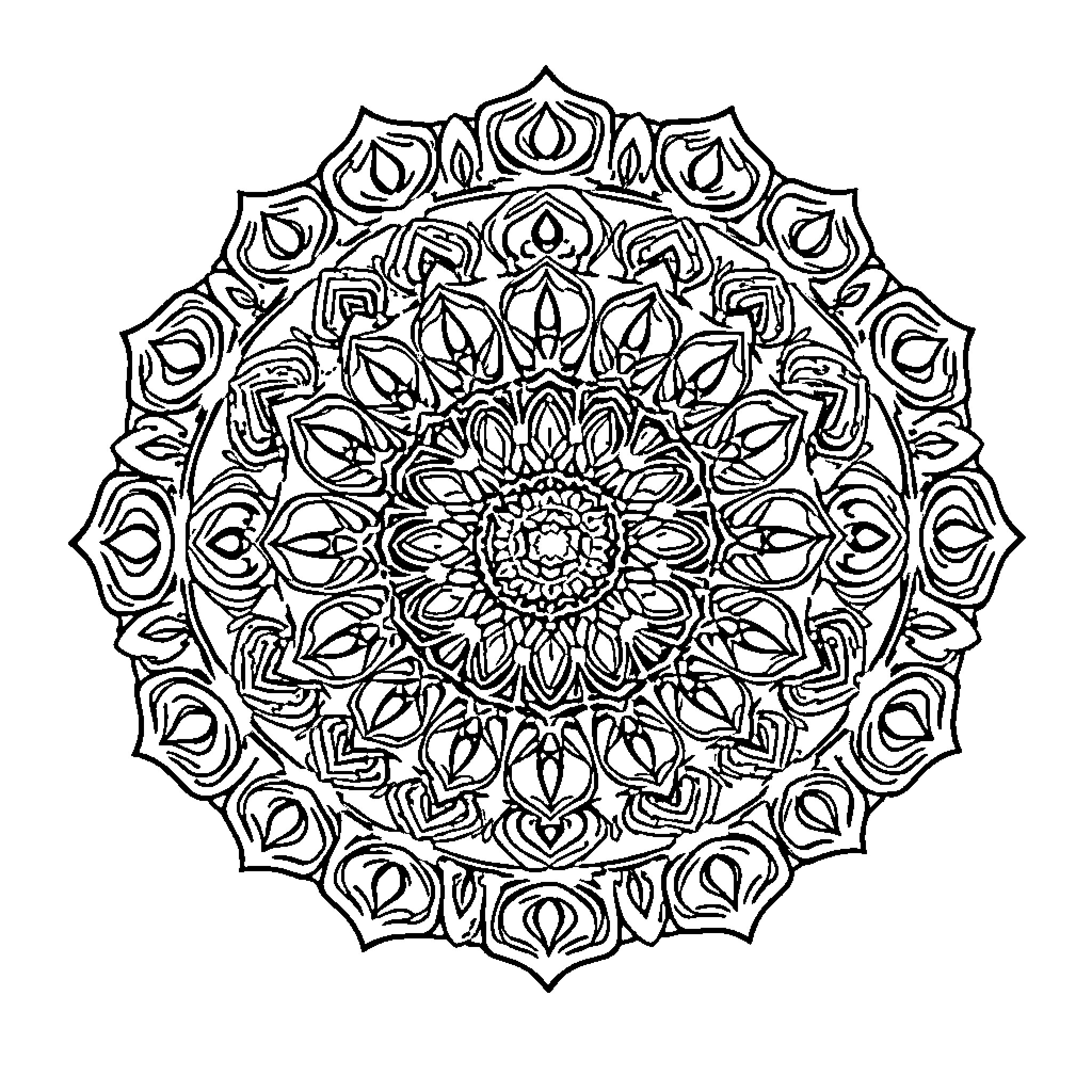Money Mandala Design with Intricate Patterns Coloring Page (free black-and-white line drawing printable PDF for all, from beginners to advanced learners, including children, teens, adults, and seniors)
