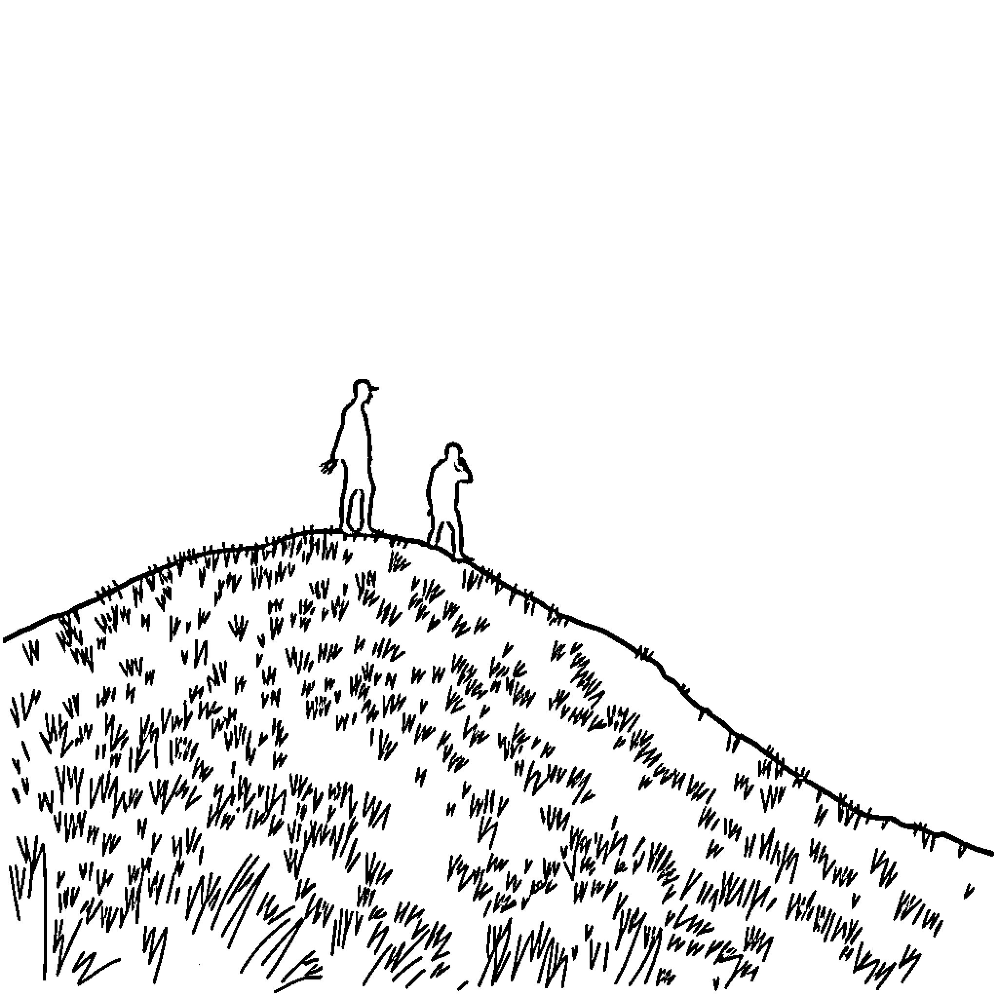 Child exploring the grassy hill with companion Coloring Page (free black-and-white line drawing printable PDF for all, from beginners to advanced learners, including children, teens, adults, and seniors)