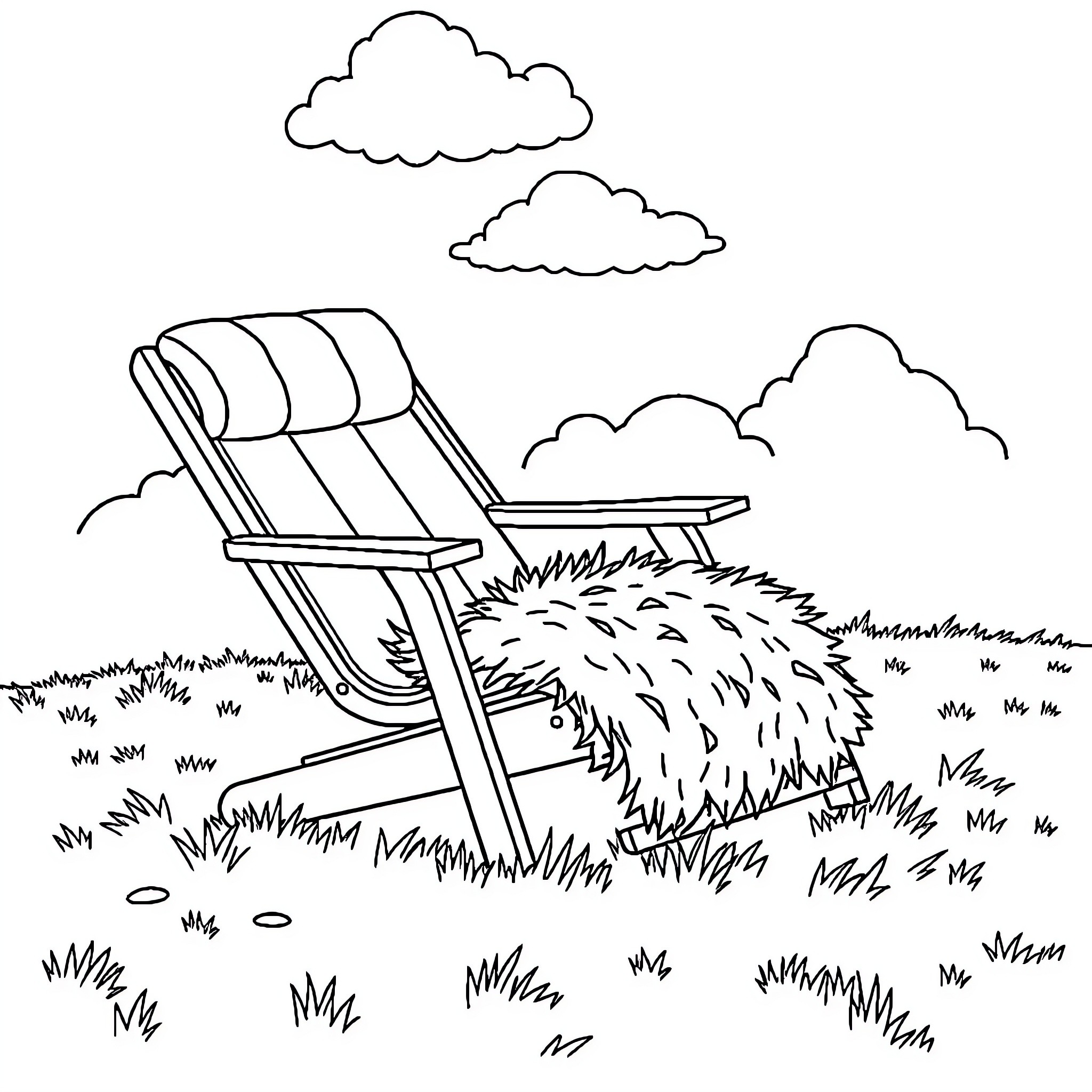 Recliner in the Peaceful Meadow Coloring Page (free black-and-white line drawing printable PDF for all, from beginners to advanced learners, including children, teens, adults, and seniors)