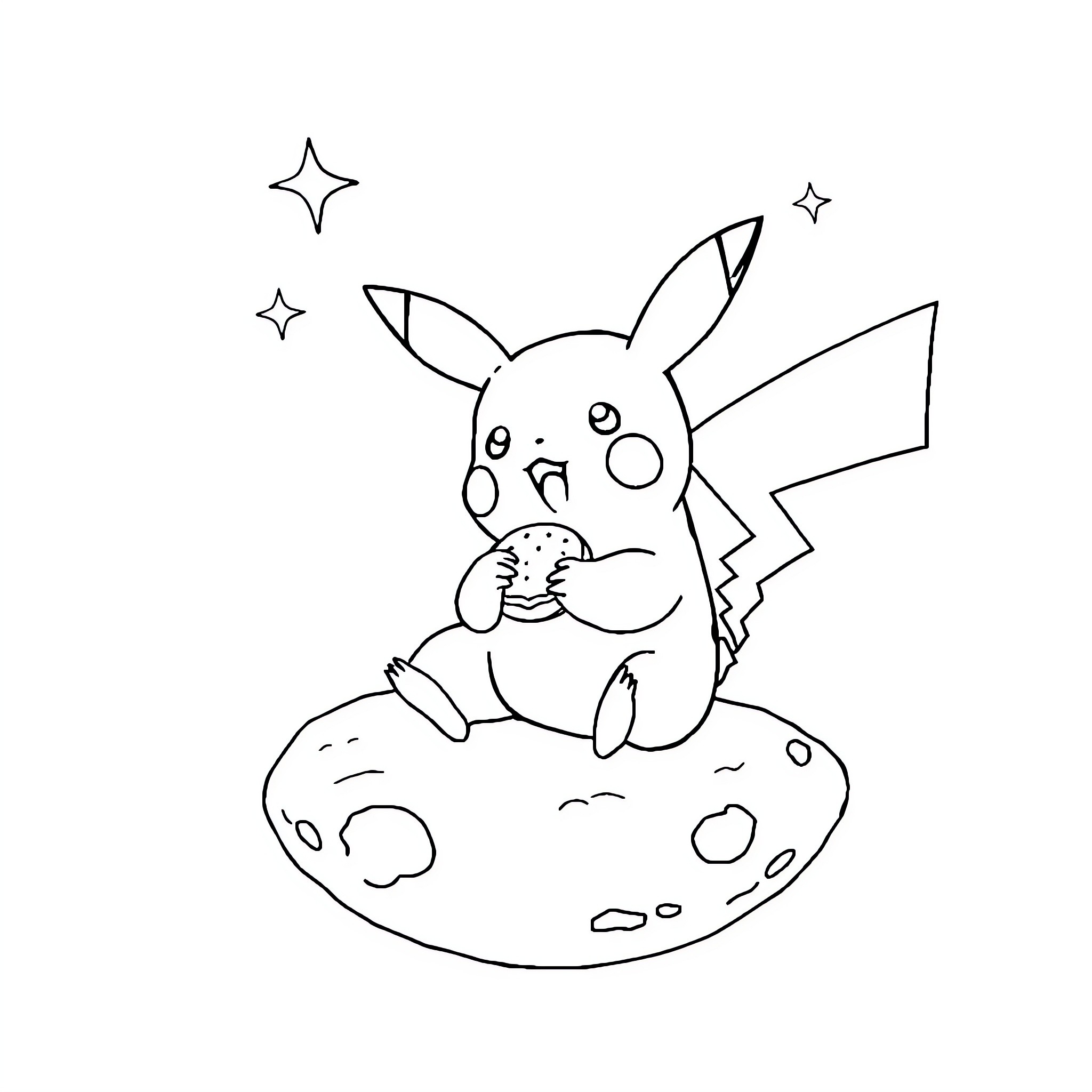 Pikachu relaxing on a celestial sphere Coloring Page (free black-and-white line drawing printable PDF for all, from beginners to advanced learners, including children, teens, adults, and seniors)